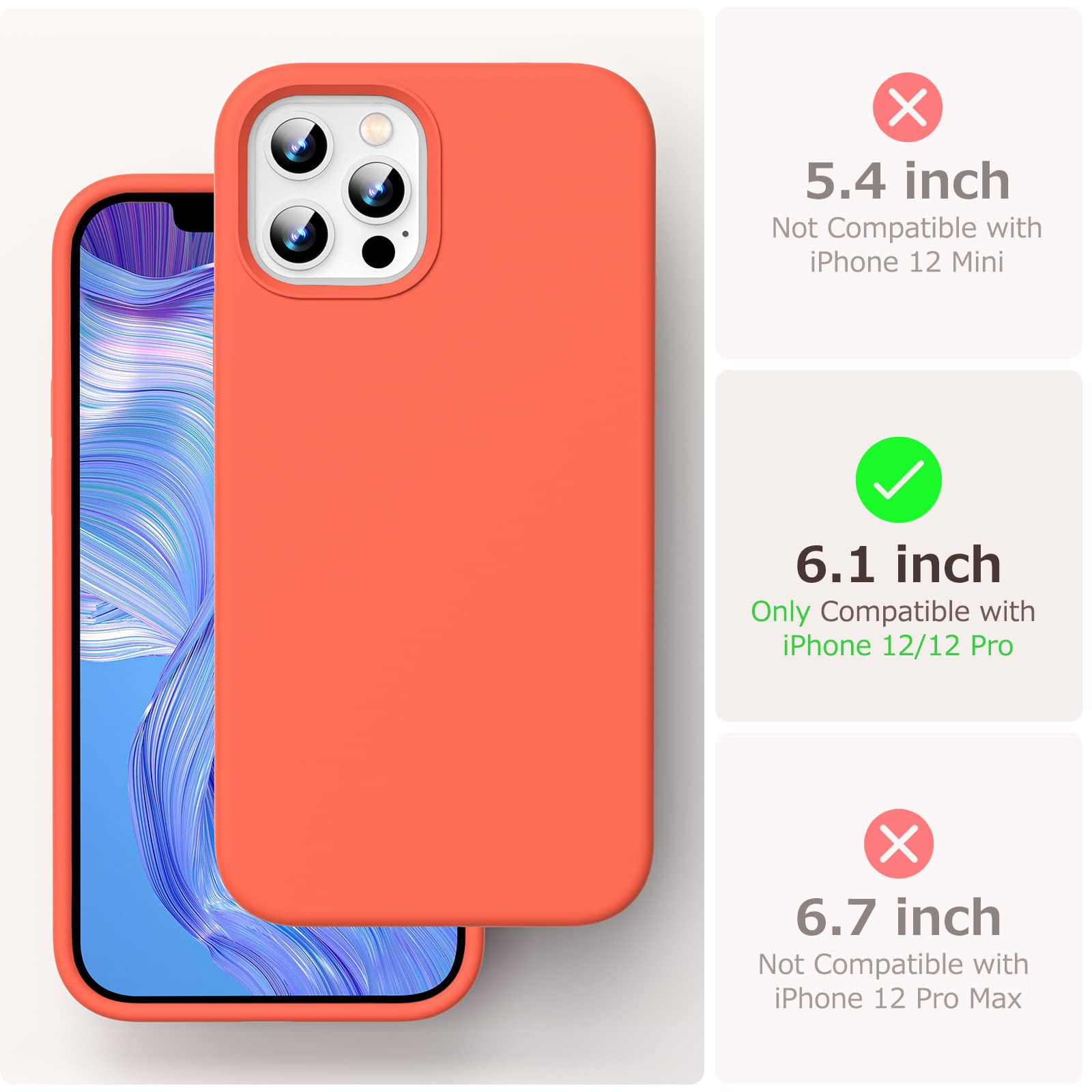 GOODVISH 3 in 1 Cover in Silicone per iPhone 12 & iPhone 12 Pro 6,1", con 2 Pezzi di Pellicola Protettiva, Silicone Liquido Custodia per Cellulare con Morbida Microfibra Antiurto, Rosso-Arancio