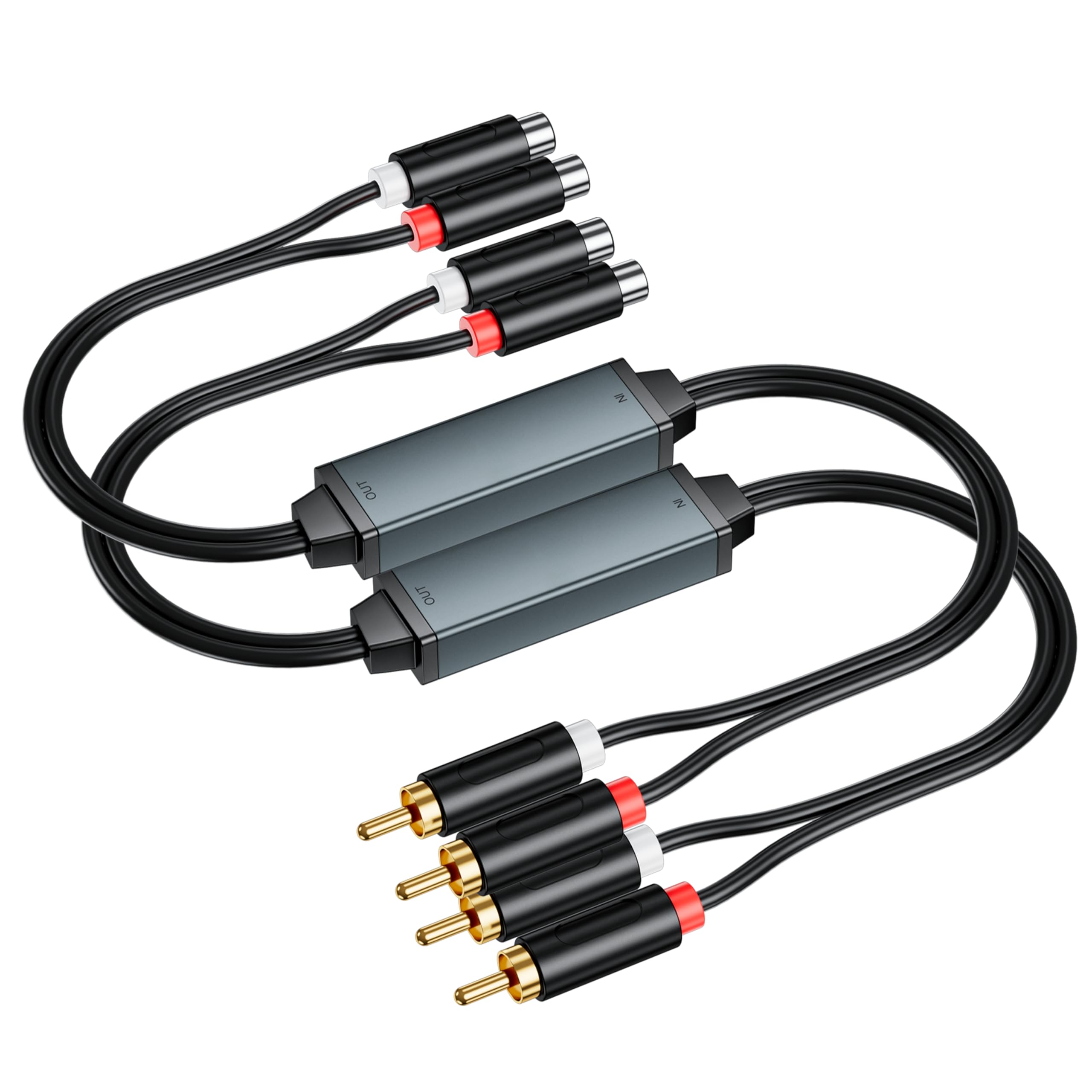 eppfun AV100C - Isolatore Acustico ad Anello di Messa a Terra per Sistema Audio Auto/Stereo Domestico, Isolamento del Circuito di Messa a Terra, Filtro Acustico con 2 Cavi Audio RCA, Nero (2)