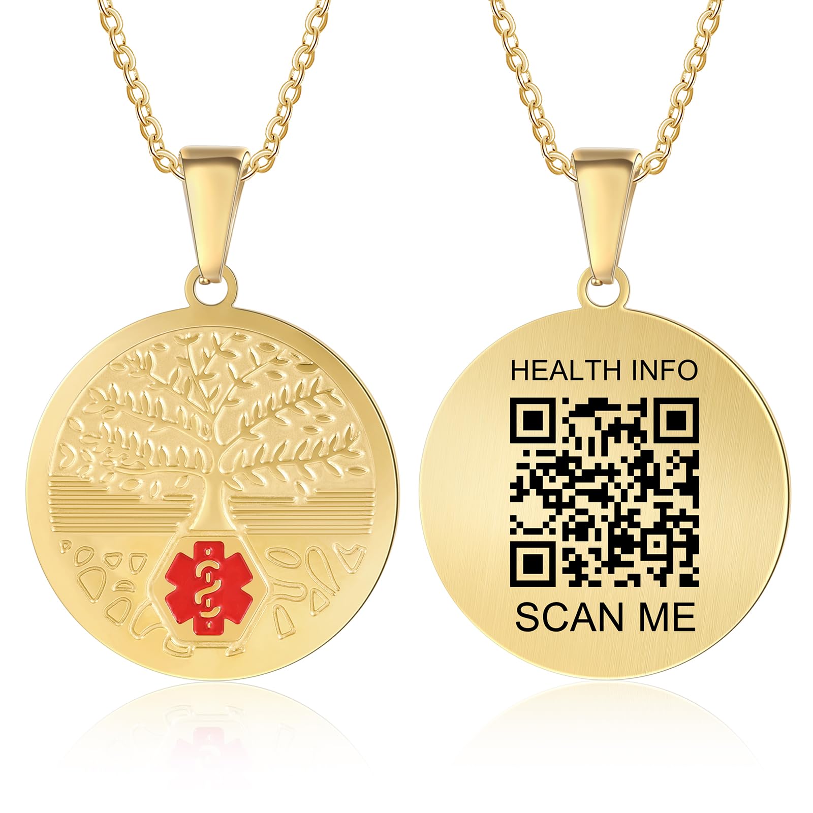 Collar de alerta médica para hombres y mujeres, collar médico de 19 pulgadas grabado con código QR, collar de identificación médica, más espacio personalizado en línea información médica