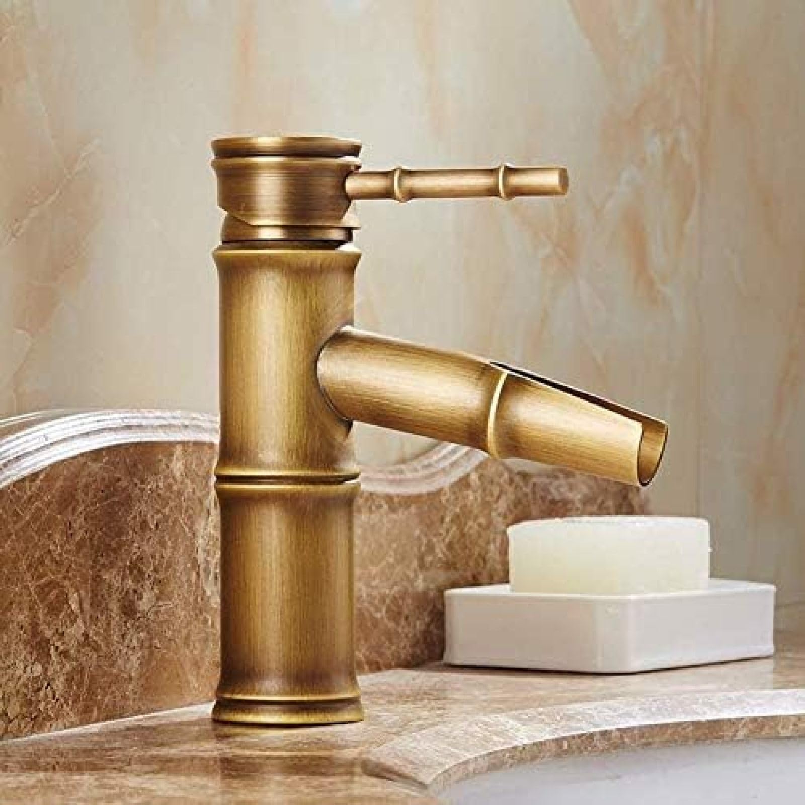 Wasserhahn, antiker Bambus-Badezimmer-Wasserhahn, Antik-Bronze-Finish,  Messing, fr Waschbecken, Waschbecken, Einhebelmischer, Bambus-Wasserhahn,  ...