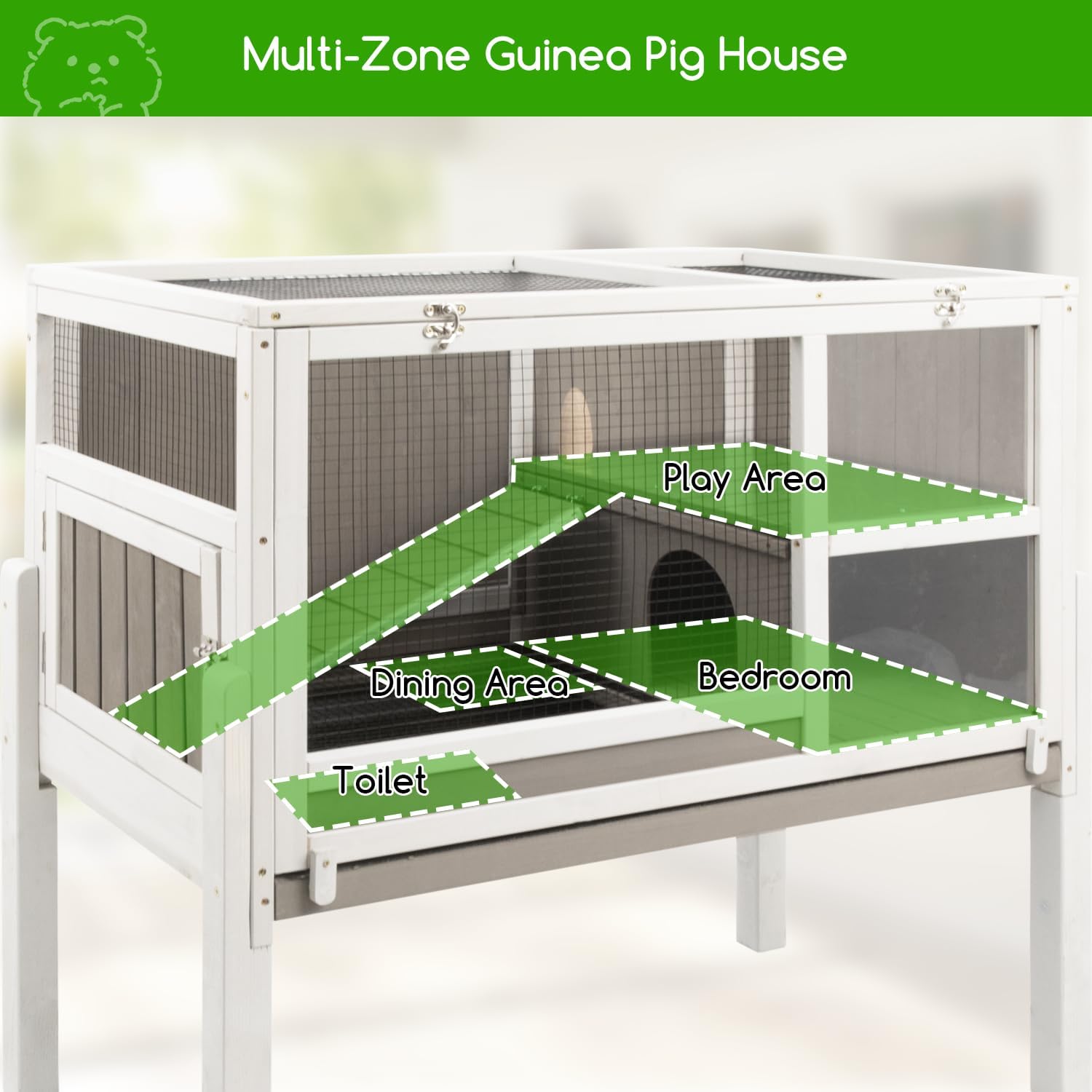 Guinea Pig Cages with Detachable Legs, 2-Storey Indoor Guinea Pig House Hamster Rabbit Cages for Small Animals with Pull Out Tray, Metal Strip Ramp, Ramp, Hideout