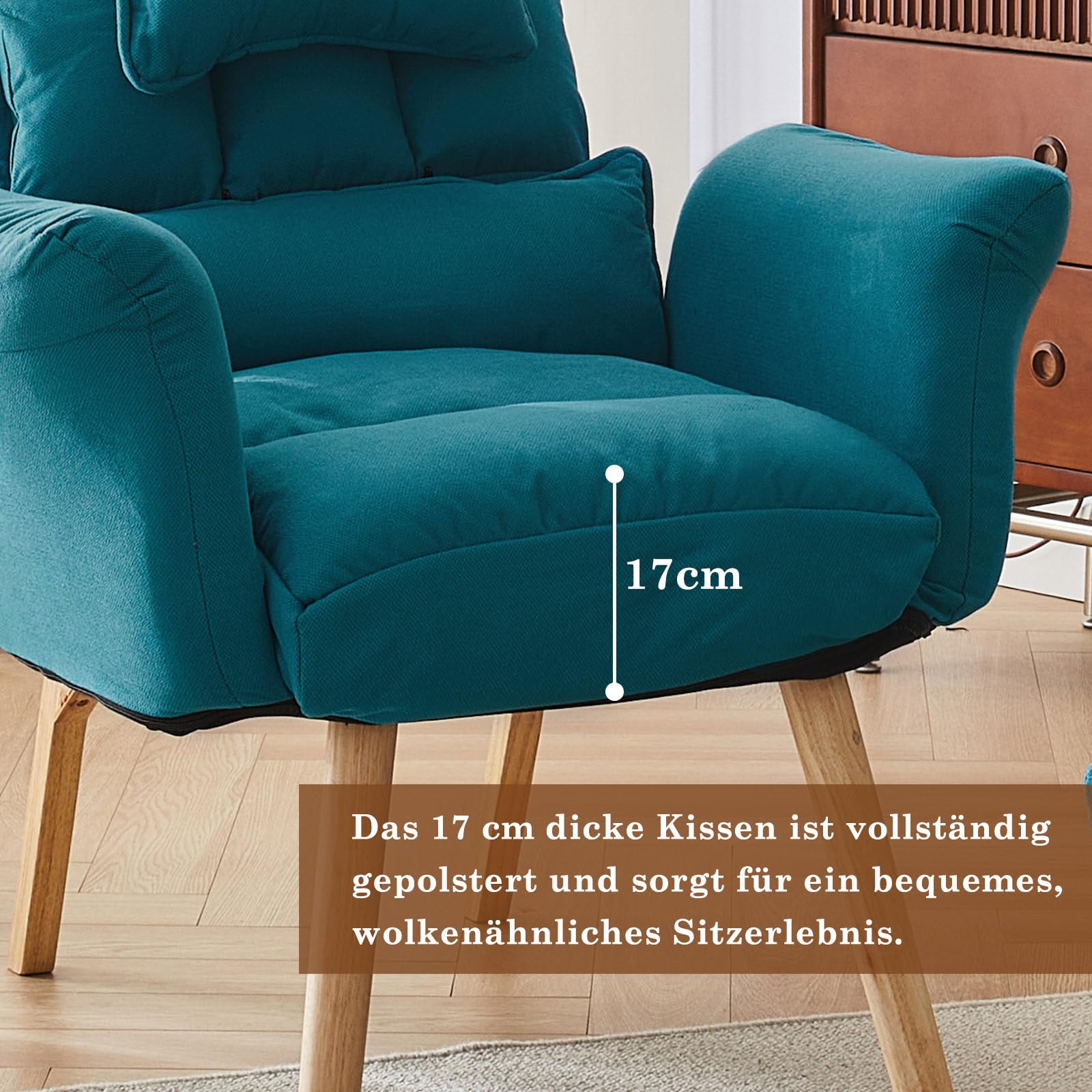 CLIPOP Relaxsessel mit Hocker Verstellbarer Lesesessel mit 6 Positionen Extra Dick Gepolsterter Lehnstühle Liegesessel Fernsehsessel Ohrensessel mit Liegefunktion (Blau)