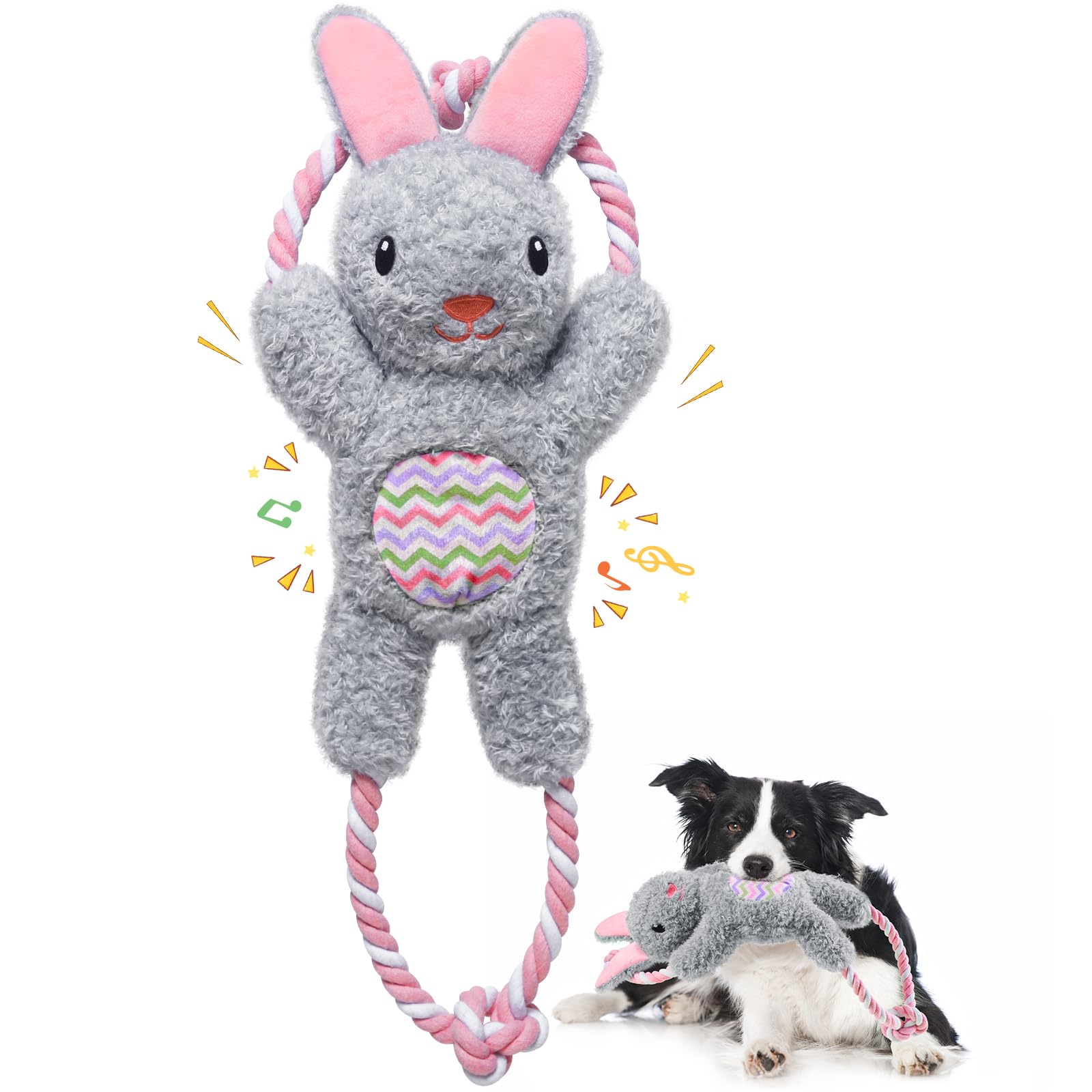 Aitmexcn Squeaky Plush Dog Toys, Interactive Tug of War Dog Toy with Cotton Rope, Chew Toy for Teeth Cleaning and Boredom, Suitable for Puppies Small, Medium Dogs