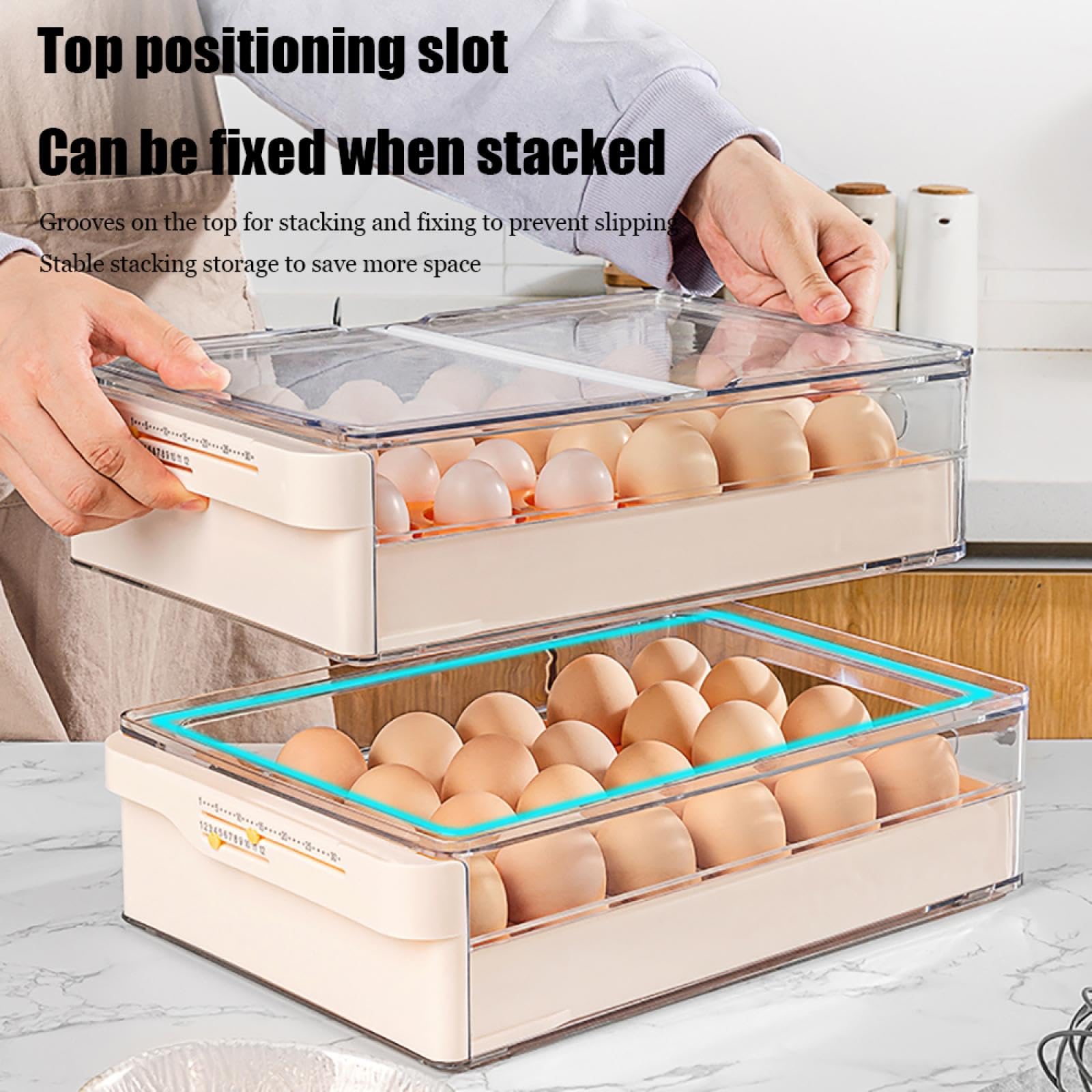 Caja de Almacenamiento de Huevos de Doble Capa,Soporte para Huevos para refrigerador,Almacenamiento de Huevos para encimera,Organizador de Huevos,Dispensador de Huevos para refrigerador