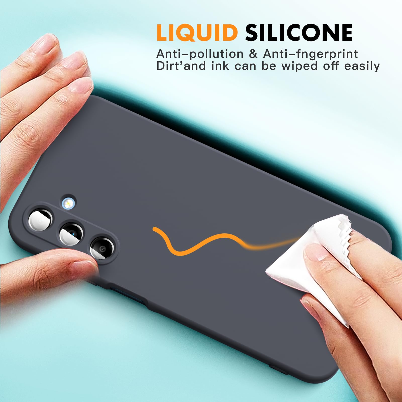 Vansdon Cover Compatibile con Samsung Galaxy A25 5G, 2 Pellicola Protettiva in Vetro Temperato, Gomma Gel di Silicone Liquida Antiurto Custodia - Grigio Scuro