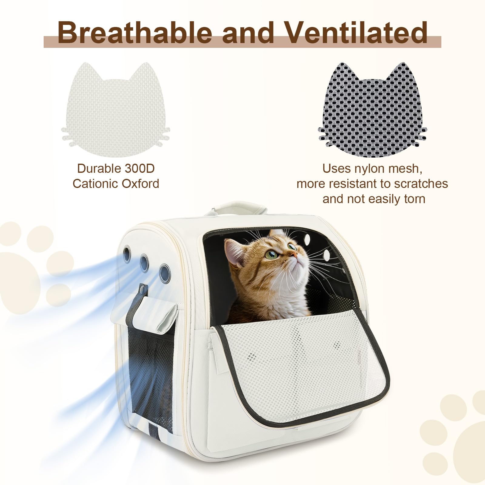 Airline Approved Cat Carrier Backpack - Ventilated Breathable Mesh for Small Dogs & Cats (15lbs), Soft Sided Dog Backpack for Hiking, Camping, Travel & Vet Visits with Padded Straps (White) - image 4