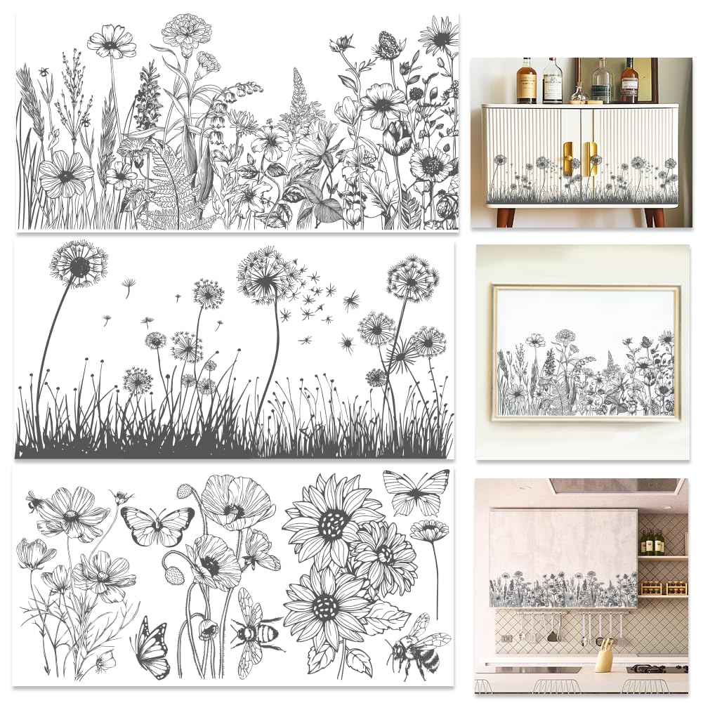 INFUNLY 3 Sheet Black White Rub on Transfers for Crafts 6x12 Flower ...