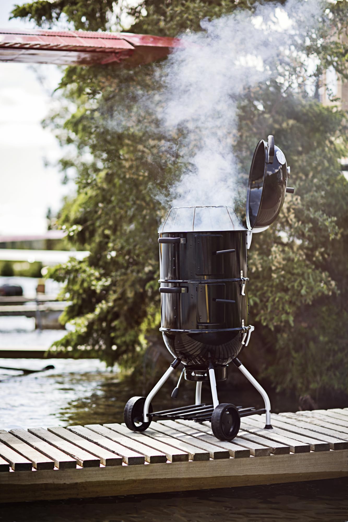 RÖSLE copertura per barbecue a carbonella Smoker No.1 F50/F50-S, custodia protettiva in 100% poliestere, con pratica chiusura in velcro per il fissaggio, impermeabile