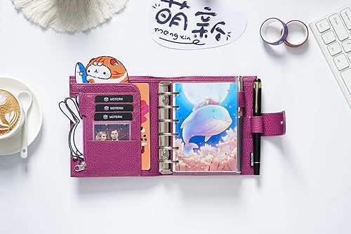 Miniatura 3 de Moterm Pocket Luxe - Planificador de anillos  Organizador de carpeta de cuero genuino (anillo de 1.18 pulgadas, color rosa fucsia y gris piedra)