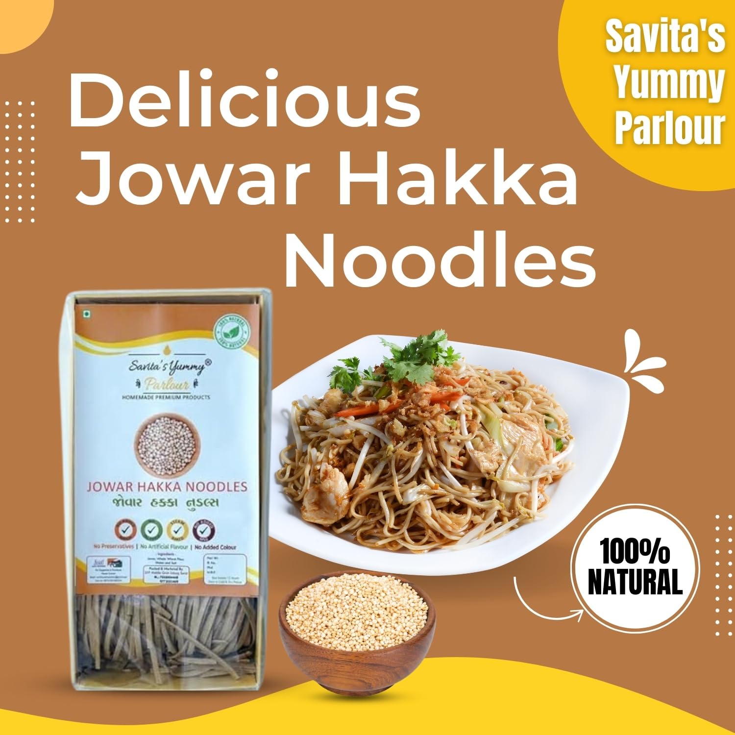 Savita's Yummy Jowar Hakka Noodles | Healthy Gluten-Free Millet Noodles | No Preservatives, No Artificial Flavour & Colour | 180g 2