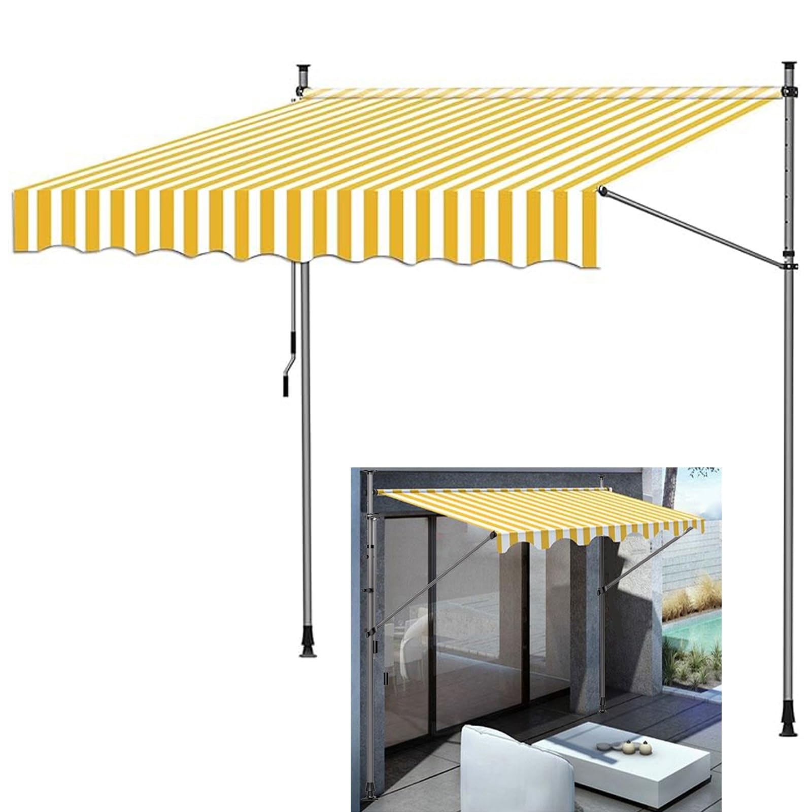 Store banne rétractable de 2x1,2m avec toile polyester imperméable pour balcon