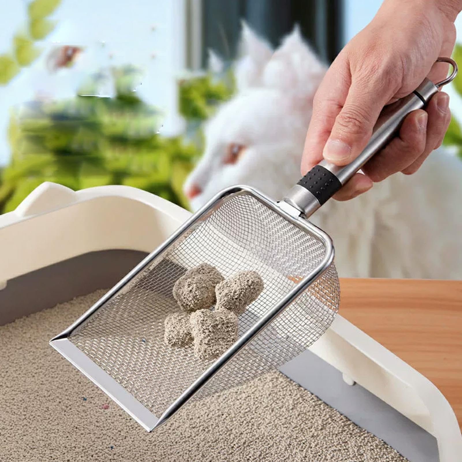 Integrated Metal Cat Litter Scoop, Stainless Steel Mesh Litter Scoop, Long Handle Cat Scooper, Poop Sifting Mesh Litter Deep Shovel, Cat Litter Scooper for Litter Box/Reptile Terrarium Sand Waste - image 7
