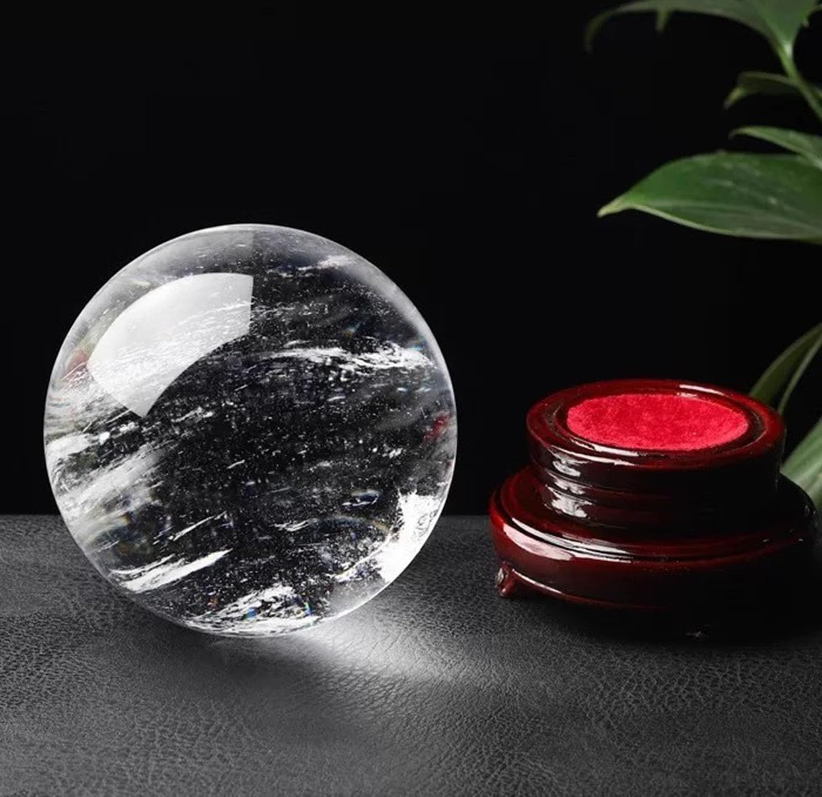 ICXLPMC 7.1"(18cm), Smelting Clear Quartz Crystal Balls with Wooden Stand, White Gemstone Ball Sculpture Figurine for Divination,Home Decoration,Feng Shui,Fortune Teller
