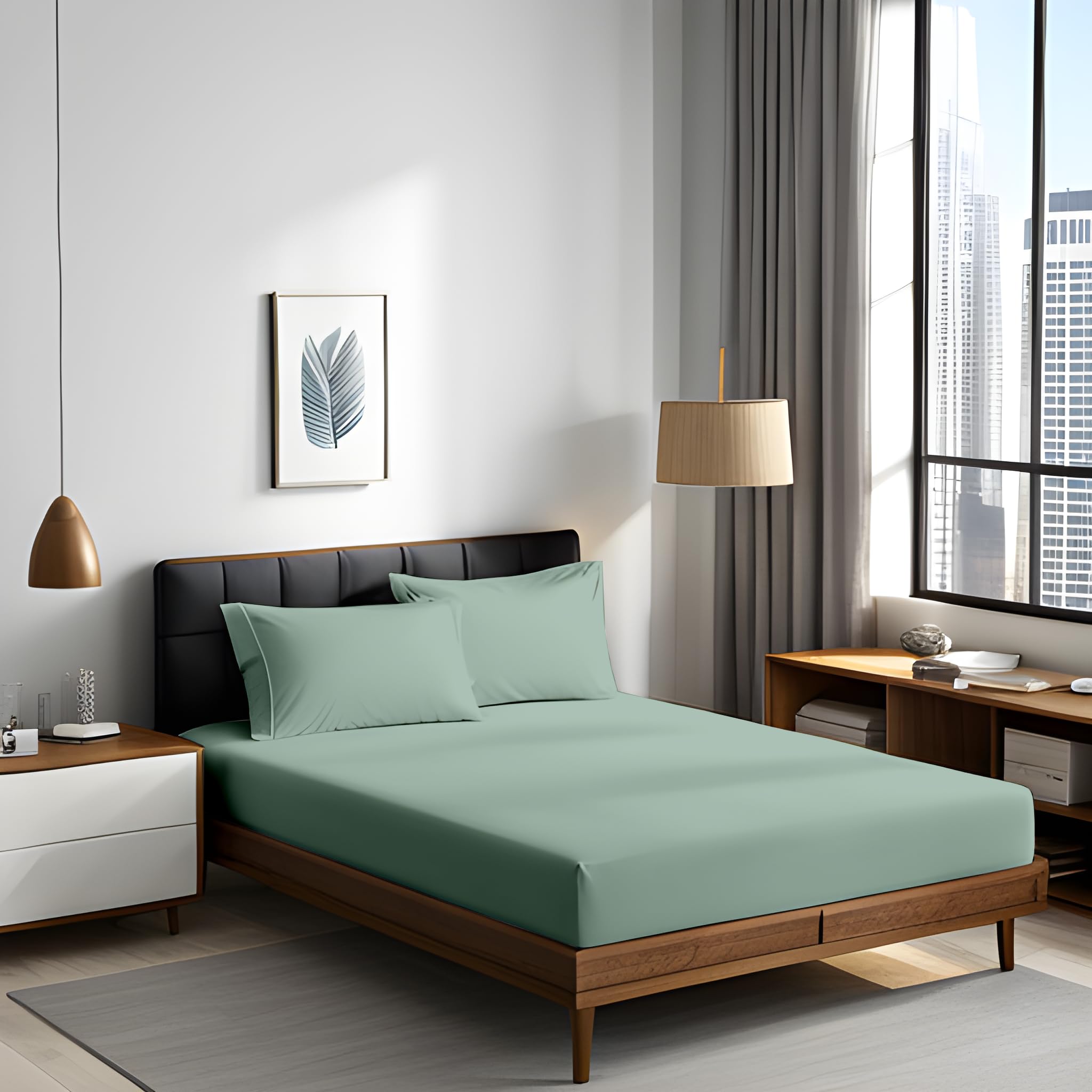 bien LIVING Fitted Sheet for Double Bed, 100% Cotton 200 TC, N9 Pure Silver Finish - Antibacterial, Size : 72" x 78" x 8