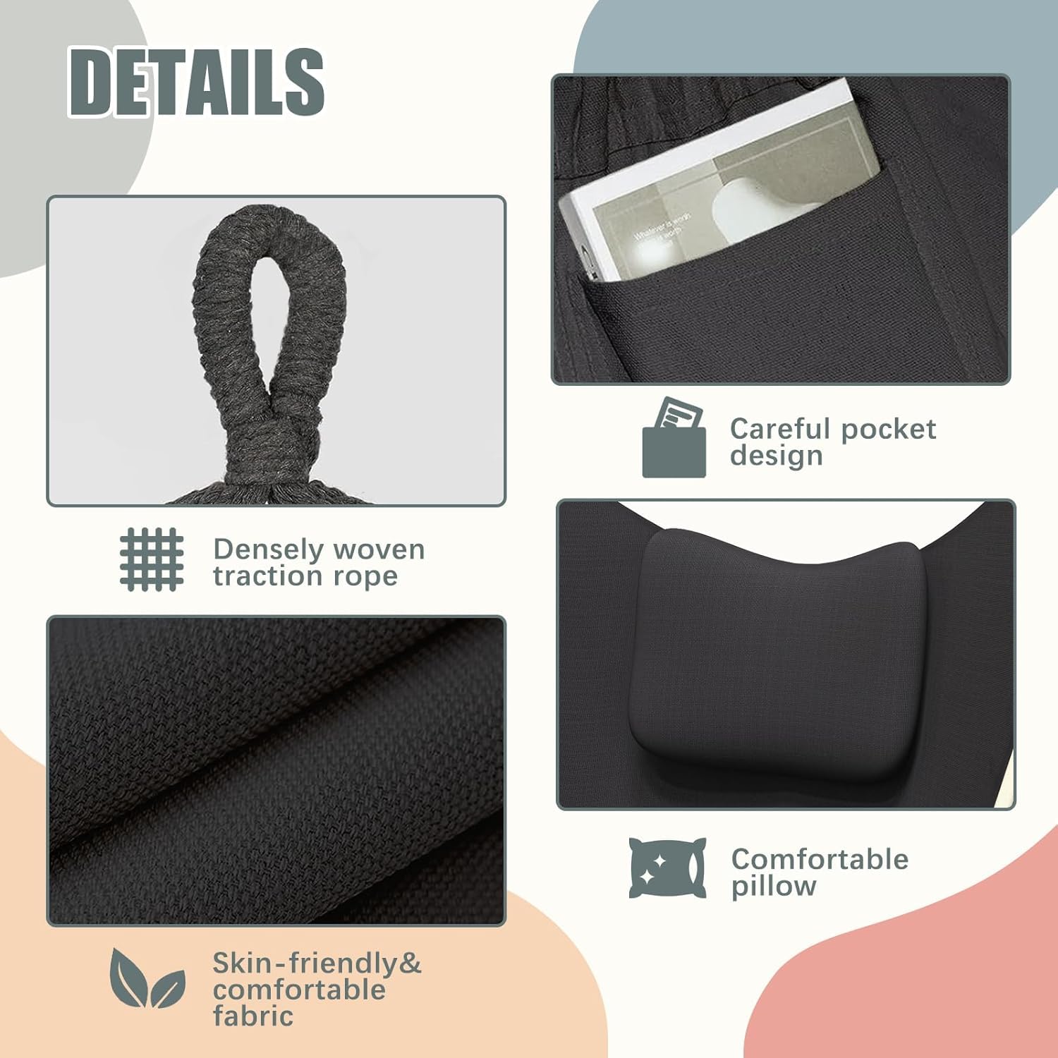 Silla colgante de acero inoxidable de alta resistencia con estructura para interior y exterior | Soporte robusto, fácil montaje, diseño ergonómico que ahorra espacio para terraza, jardín, patio y porche