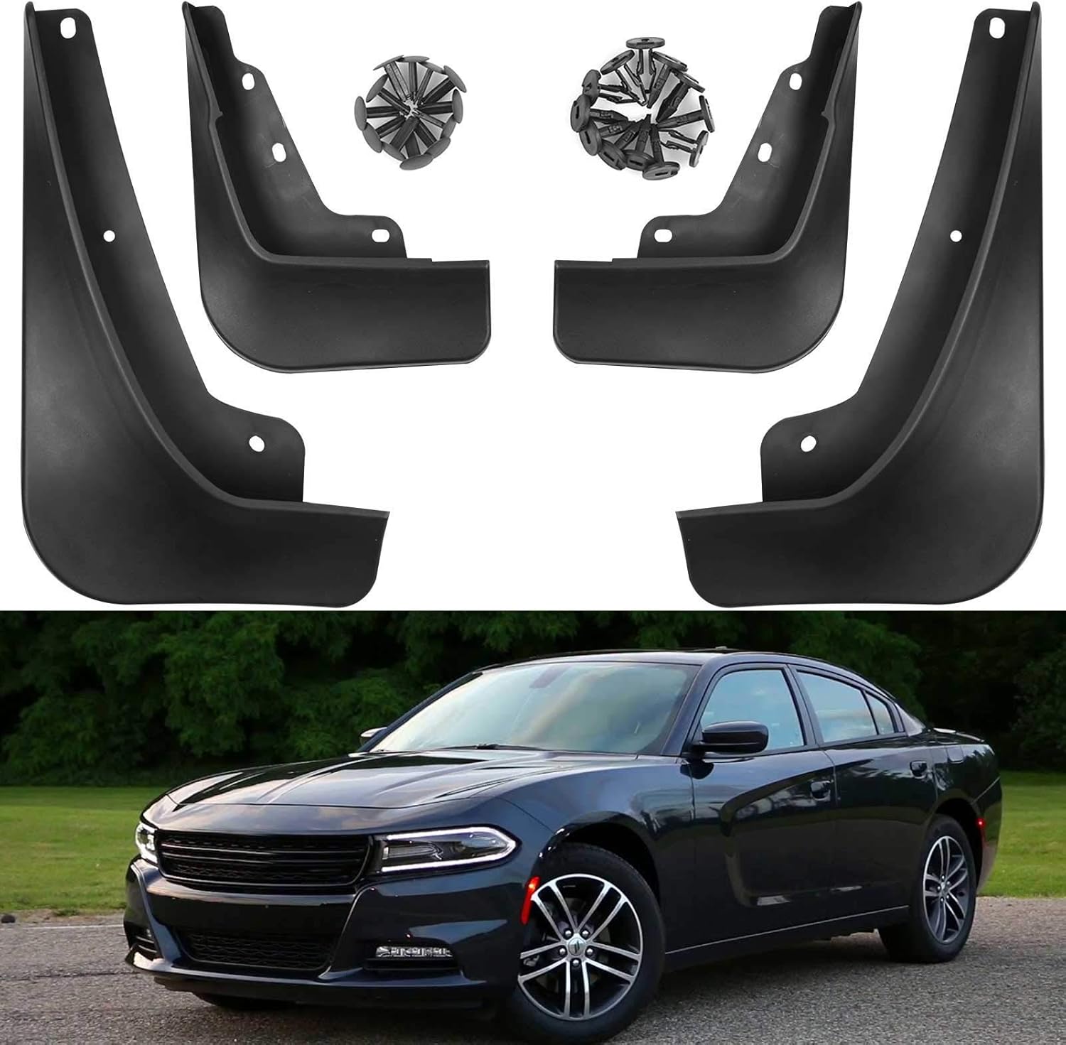 4Pcs Car Black Mud Flaps Mudguard Fender Cover Trim Replace for 2015-2024 2025 Dodge Charger SXT and 2015-2018 Charger GT/RT