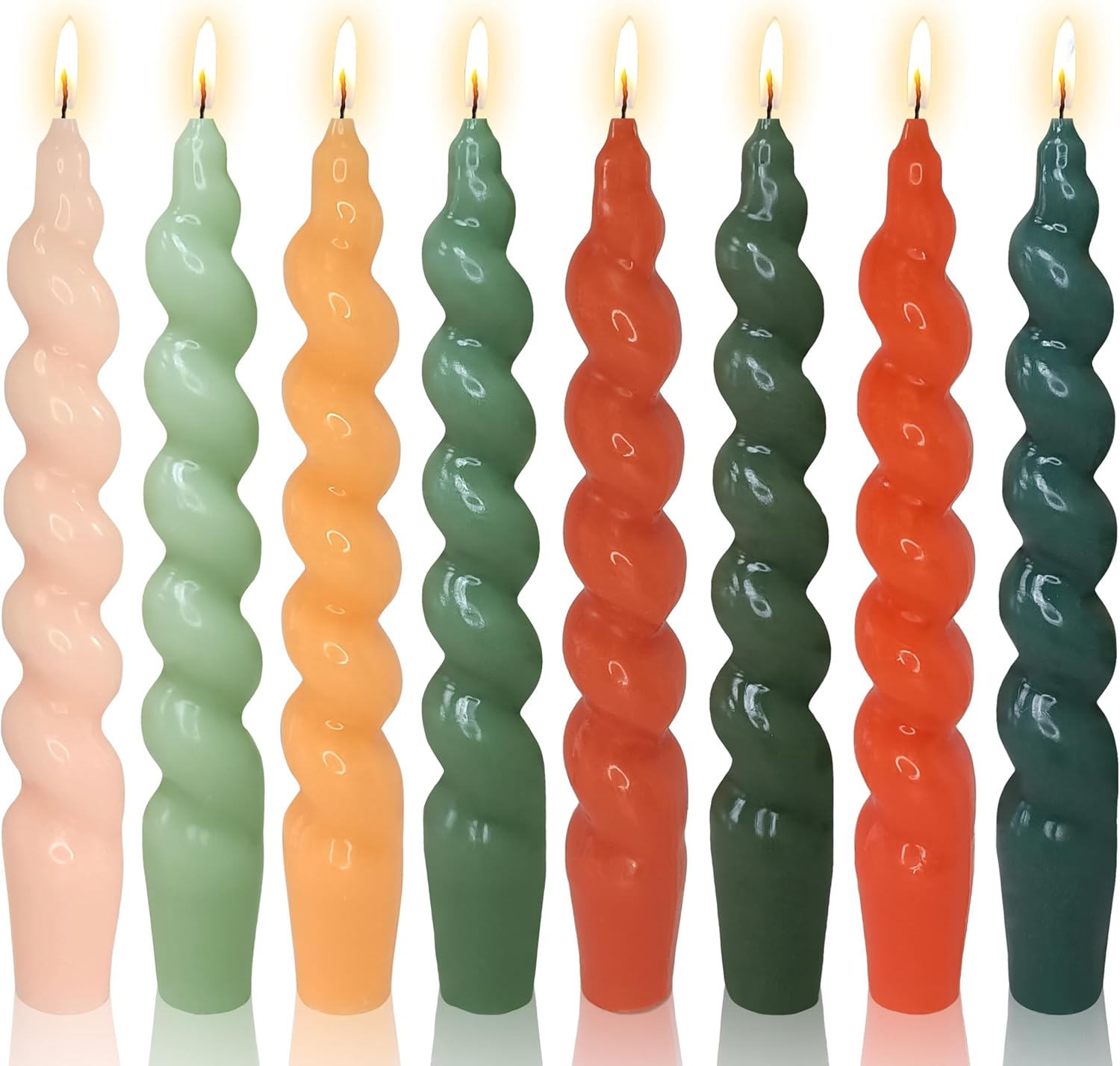 8pcs Green and White Spiral Taper Candle Orange Candlesticks - 7.5 INCH Gradient Tapered Candles Unscented Candle Sticks for Home Décor Weddings Festive Seasons Holiday