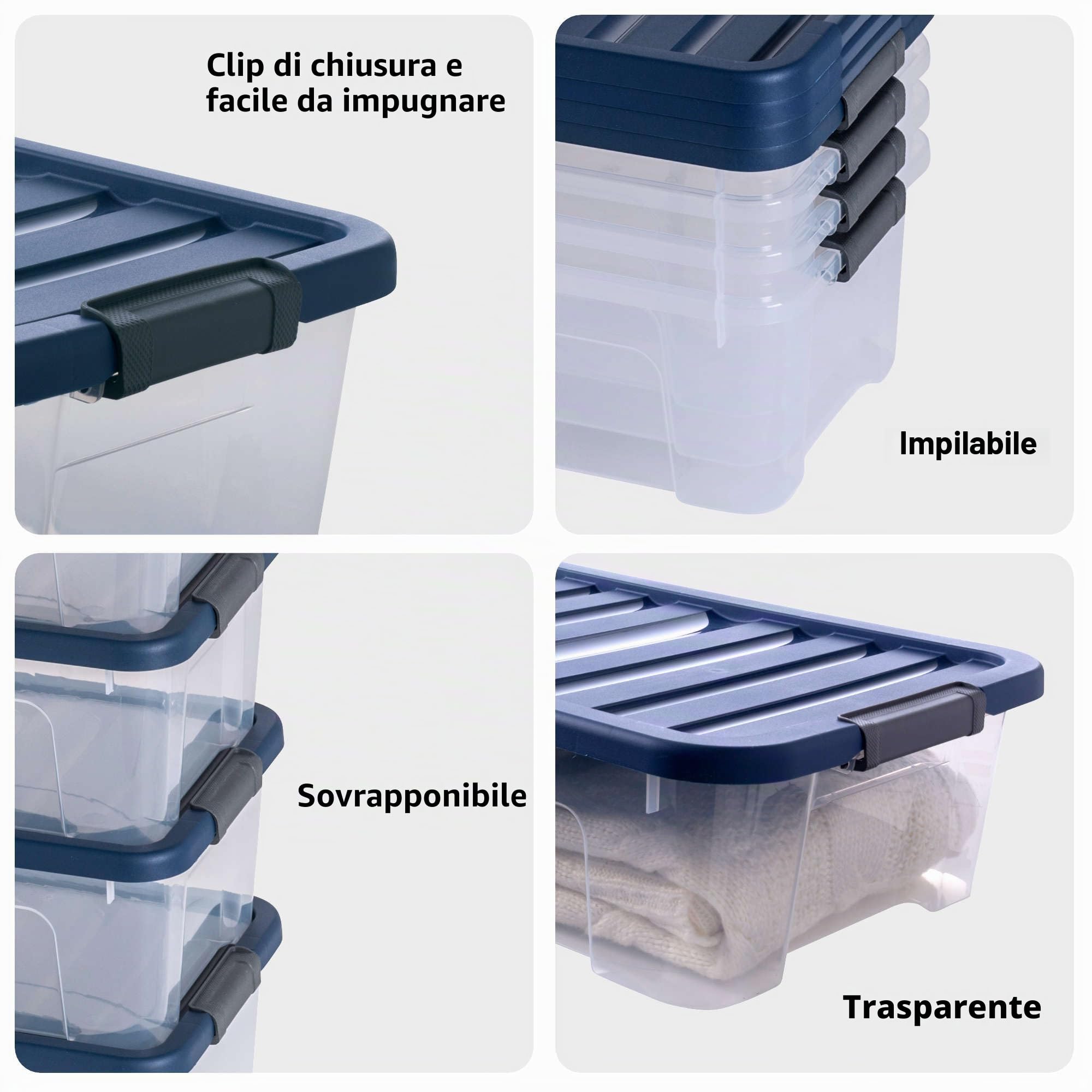 Sundis Wave Box, scatola portaoggetti 10l, con coperchio a clip, plastica trasparente, impilabile, ideale per la camera da letto, lo spogliatoio, le scarpe, l'ufficio (Confezione da 2)
