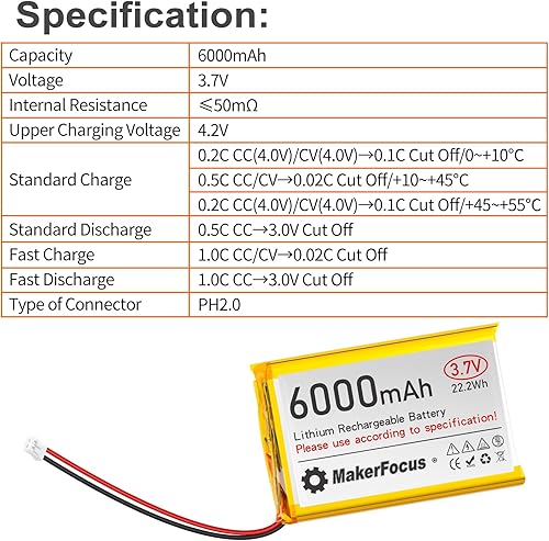 Miniatura 7 de 1 batería recargable de polímero de litio de 3.7 V 6000 mAh con placa protectora integrada y enchufe PH2.0 compatible con WisBlock Meshtastic,