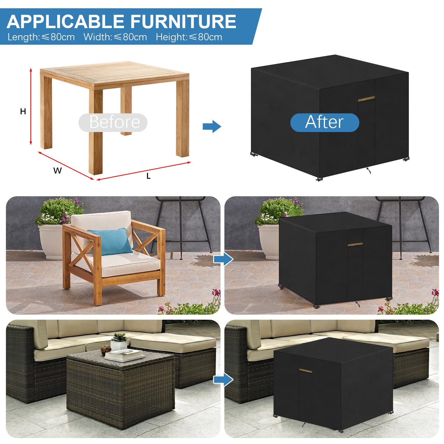 VANSHEIM Fundas Muebles Jardin Exterior Impermeable Funda para Mesa de Jardin Impermeable Funda Impermeable Exterior Funda Muebles Jardín Cuadrado Cubierta de Muebles de Mesa Baja 80x80x80cm