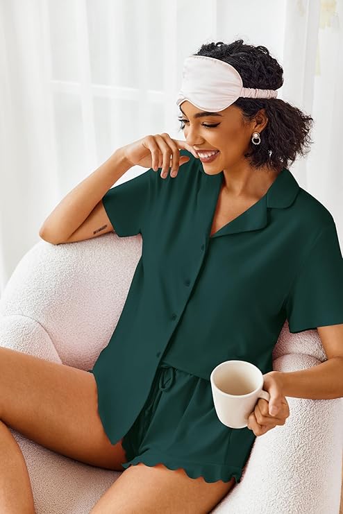 Ekouaer Pajamas Set for Women Short Sleeve Sleepwear Button Down Pjs Lounge Sets Soft Nightwear
