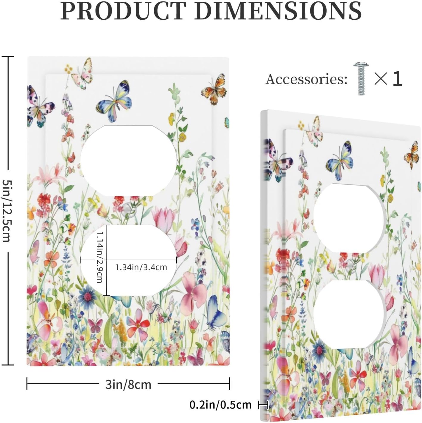 Decorative Outlet Covers Rustic Garden Flowers Butterflies Plant 1 Gang Duplex Light Switch Cover Plate Unique Wall Plate Electrical Switch Plate Covers for Bedroom Home Decor (2 Pack) image 5