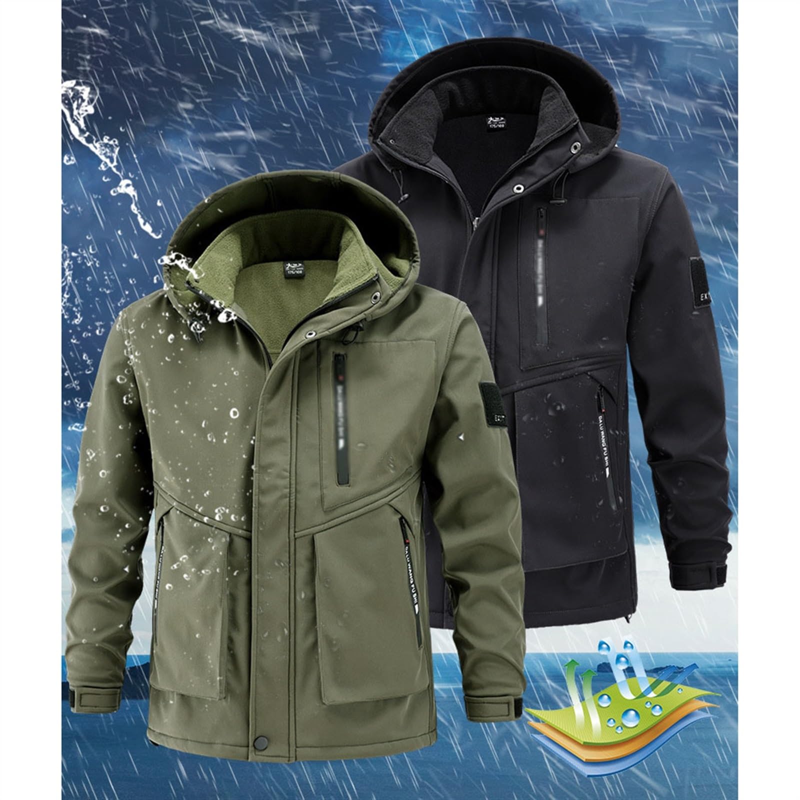 Yytcsjz Zweiteiliges Skianzug-Set Für Herren, Winddichter Warmer Verschleißfester Skianzug Mit Kapuze Für Herren 2-teiliges Set, Trendige Lockere Isolierte Wasserdichte Bergsteigerkleidung