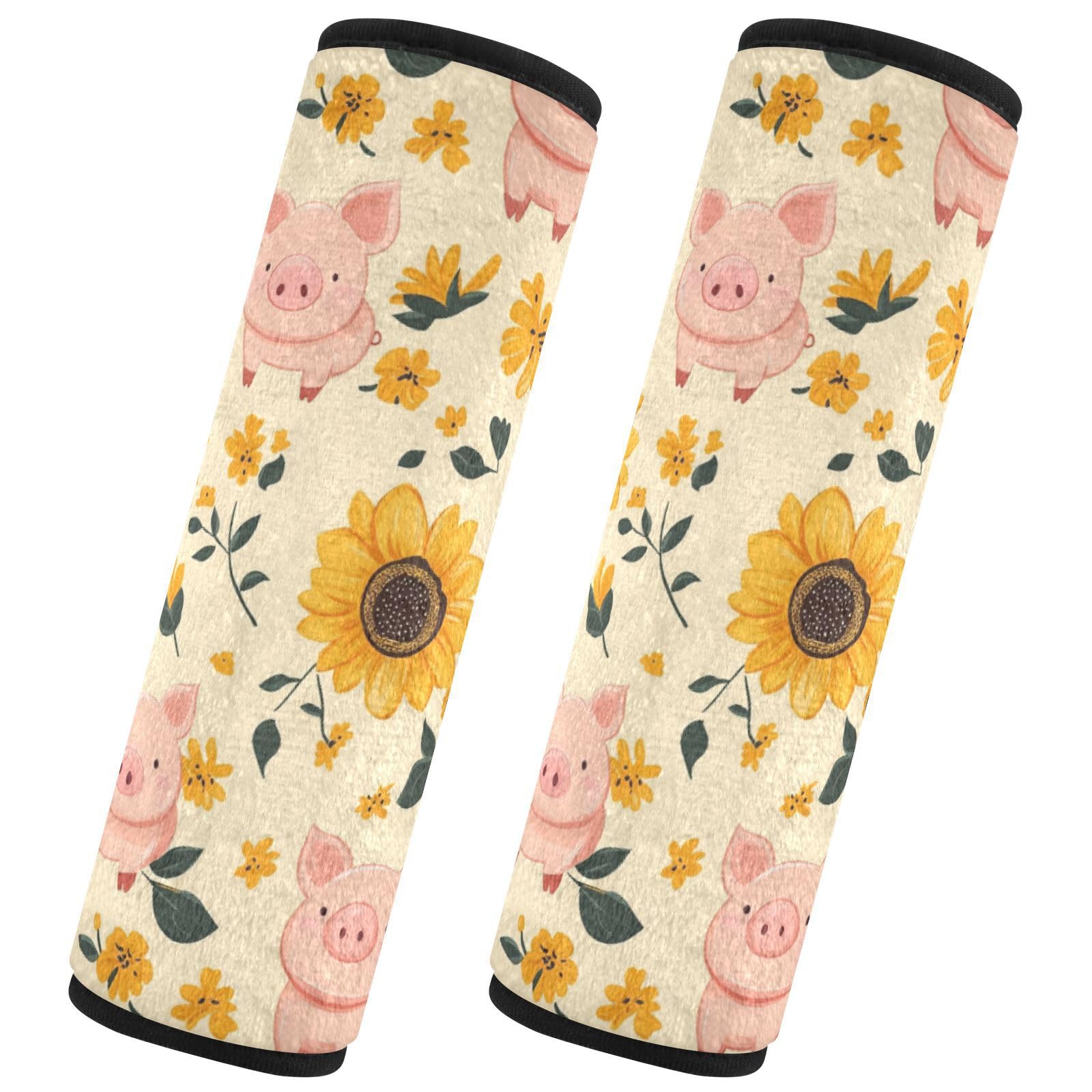 Seat Belt Covers 2 Pack Pigs Sunflower Car Seat Strap Covers Super Soft Cute Car Seat Neck Cover for Boys Girls Adults Babies M