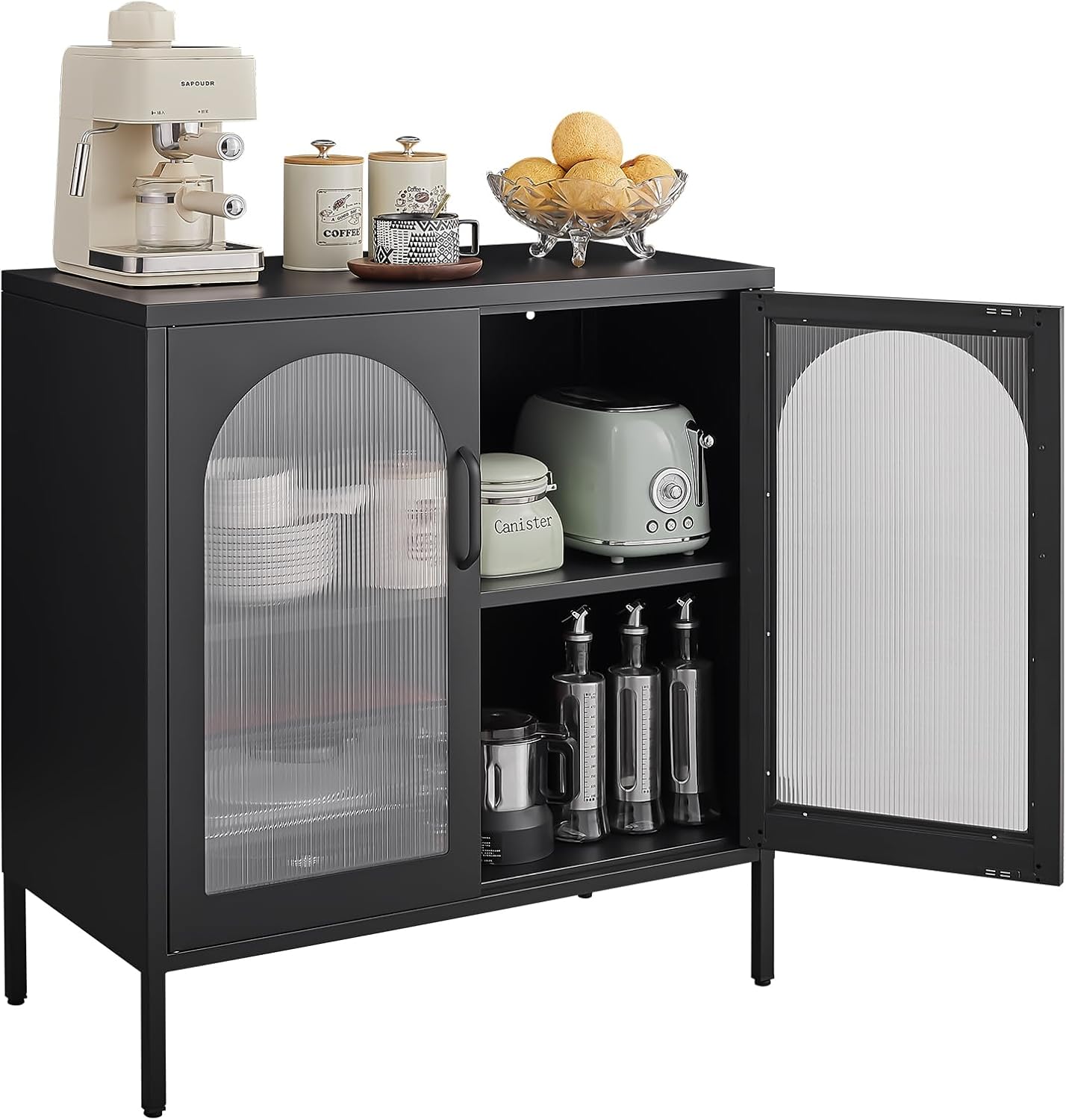 buffet cabinet, modern industrial style sideboard buffet cabinet, with adjustable shelves credenza for living kitchen dining farmhouse, 15.8" l x 27.6" w x 35" h black black plexiglass