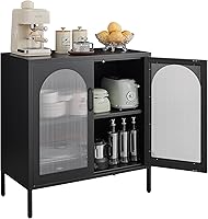 FURSTEL Modern Industrial Buffet Cabinet Sideboard with Adjustable Shelves, Black Steel Credenza for Kitchen Dining Living Room 15.8x27.6x35"