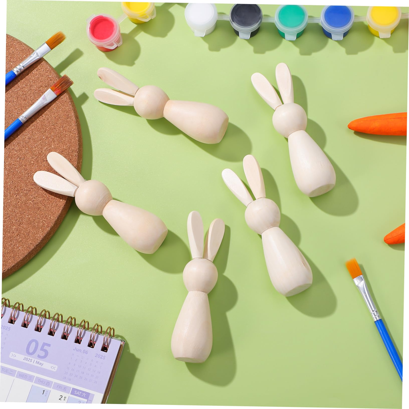 Figuras de Conejo de Madera para Pintar Diy 5 Piezas Color Beige Decoración para Mesa de Habitación, Manualidades para Niños