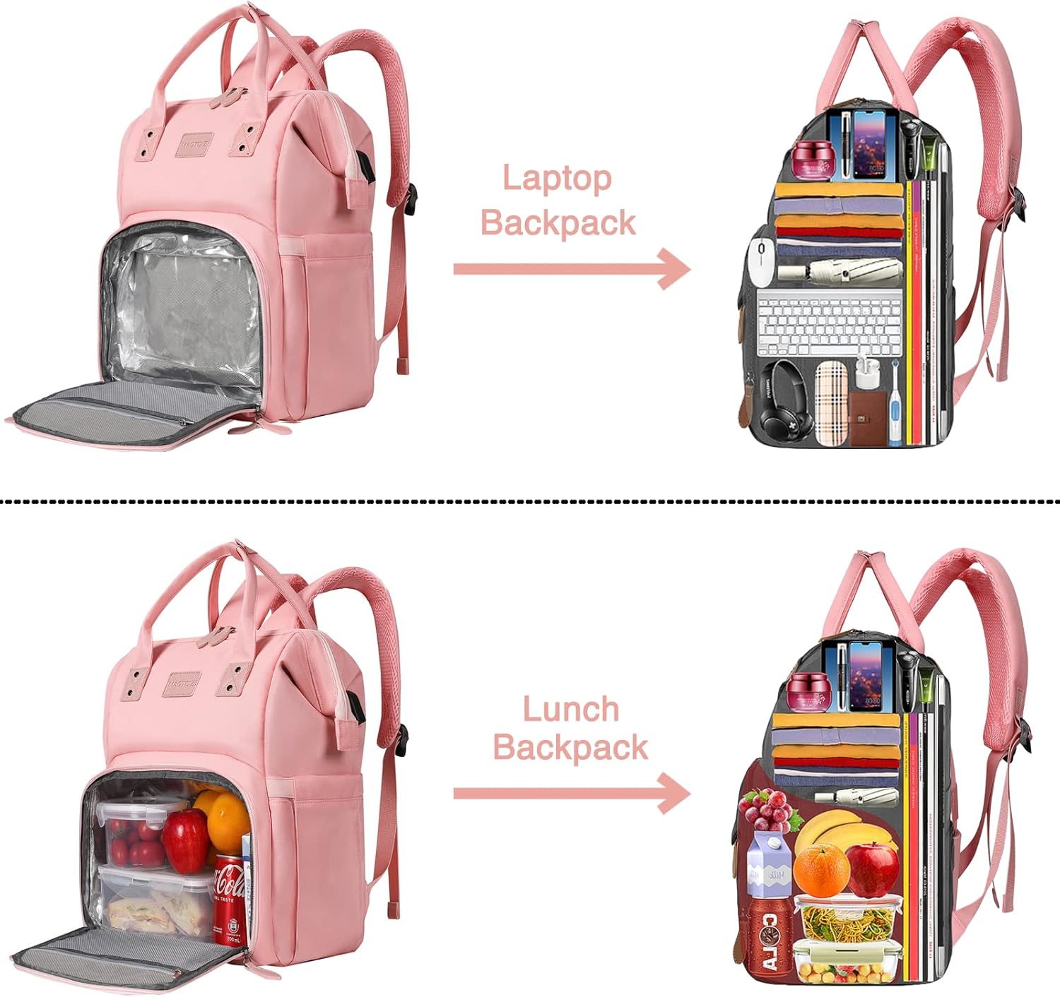 Women's Insulated Laptop Backpack Lunch Cooler Bookbag with USB Port for Women (15.6/14/13 Inch Laptop), Gift For Her