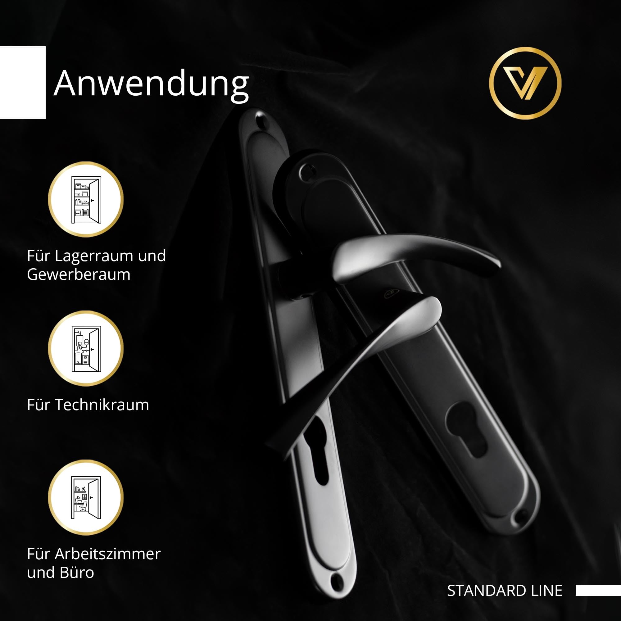 Türklinke Türgriff Drückergarnitur für Außen Haustüren Haustürgriff Nebeneingangstüren Türbeschlag Türdrücker Abstand 72mm Set DIN Links Rechts PZ Langschild Tür 40-62mm Schwarz - K-517-72 P2