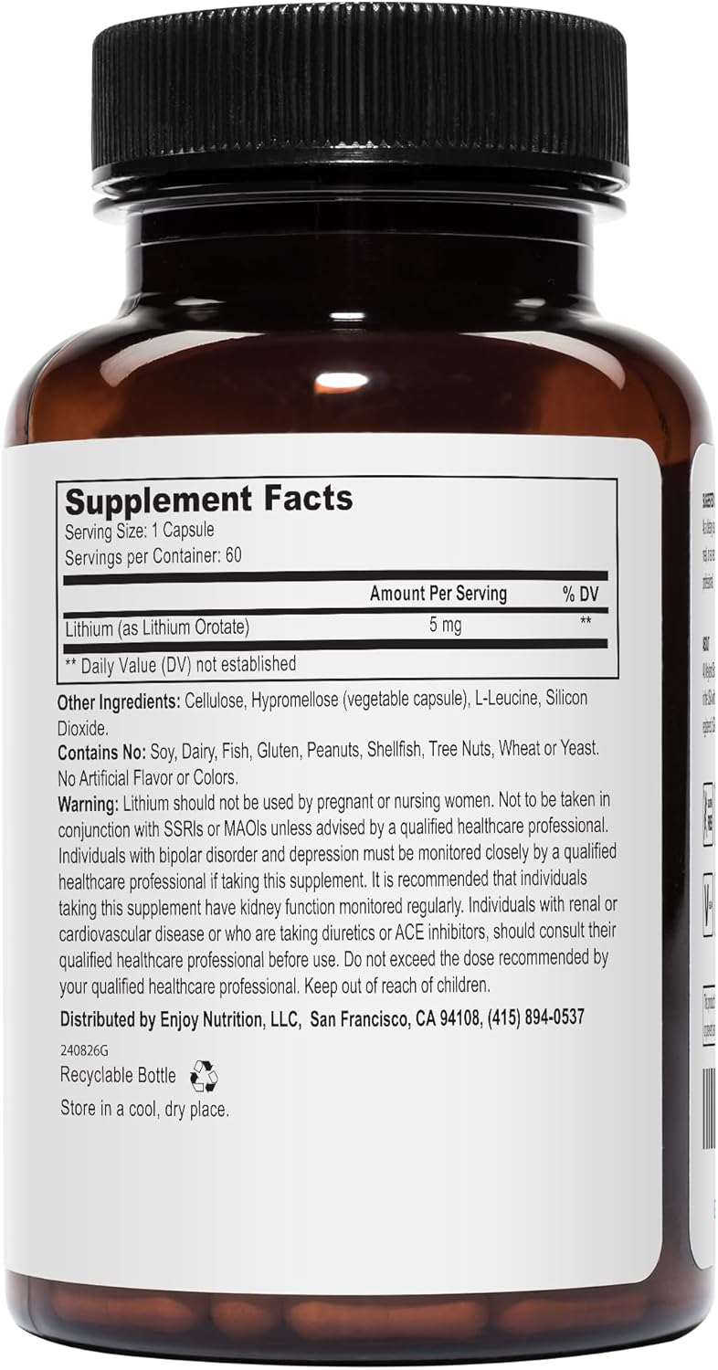 Lithium Orotate - 5mg of Elemental Lithium, 60 Vegetarian Capsules (Pack of 2)