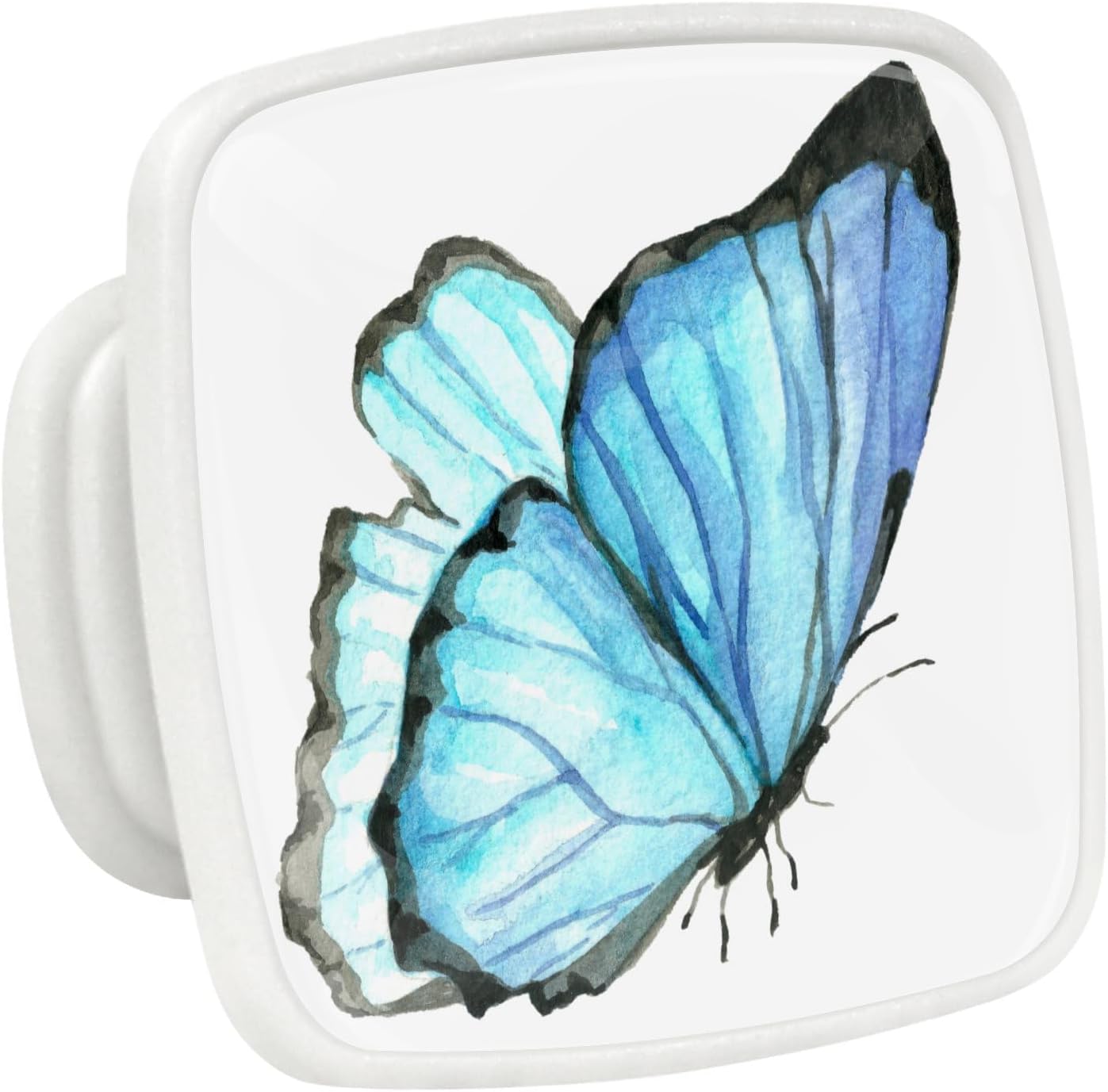 LORVIES 4 Pack 1.2" Floral Decorative Cabinet Knobs, ABS Glass Square White Single Hole, Dresser Handles Pulls for Home Furniture Kitchen (Blue Chrysanthemum)