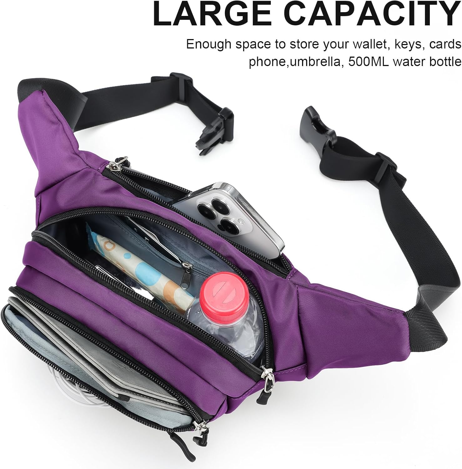 Fanny Pack Men Women Plus Size with Extender Strap 70",Extra Large Crossbody Waist Bag with Adjustable Belt, Fashion Hip Bum Bag for Outdoors Workout Traveling Casual Hiking Walking Cycling