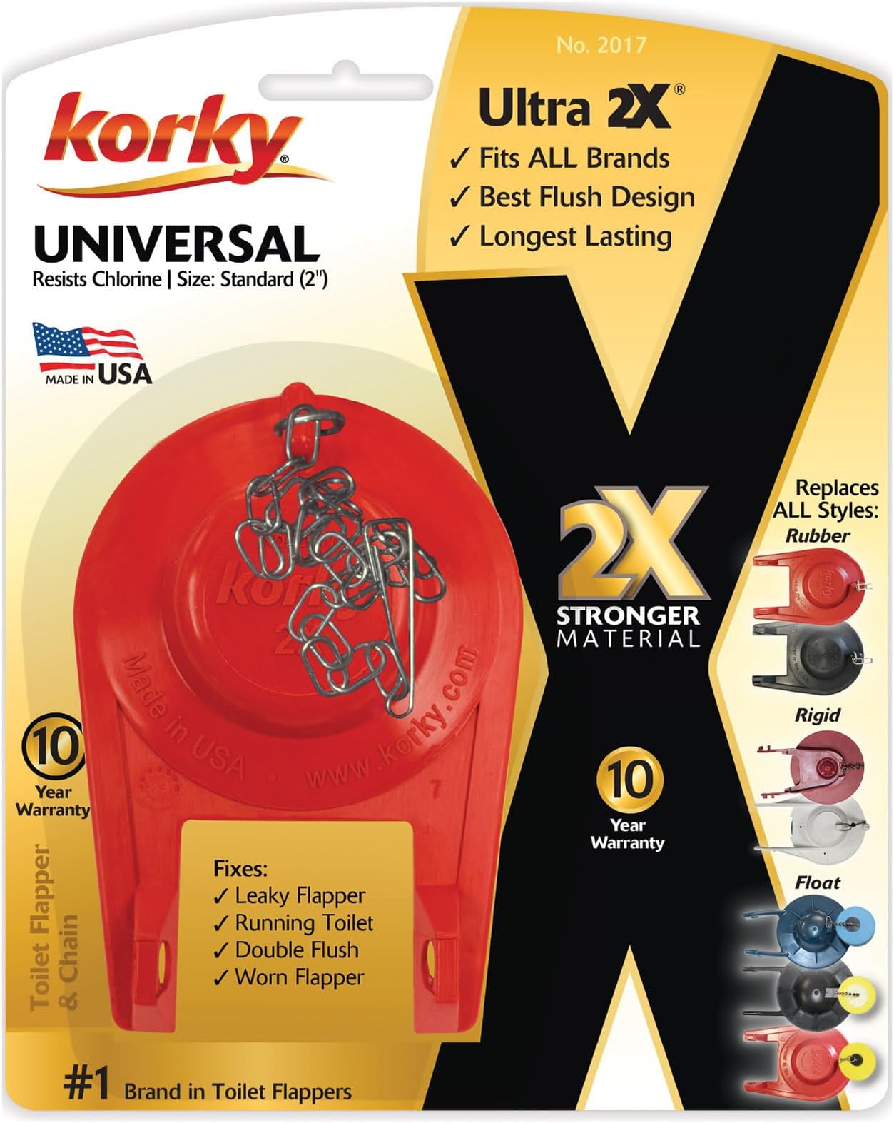 2-Inch 2X Ultra High Performance Universal Long Lasting Rubber Toilet Flapper, Red