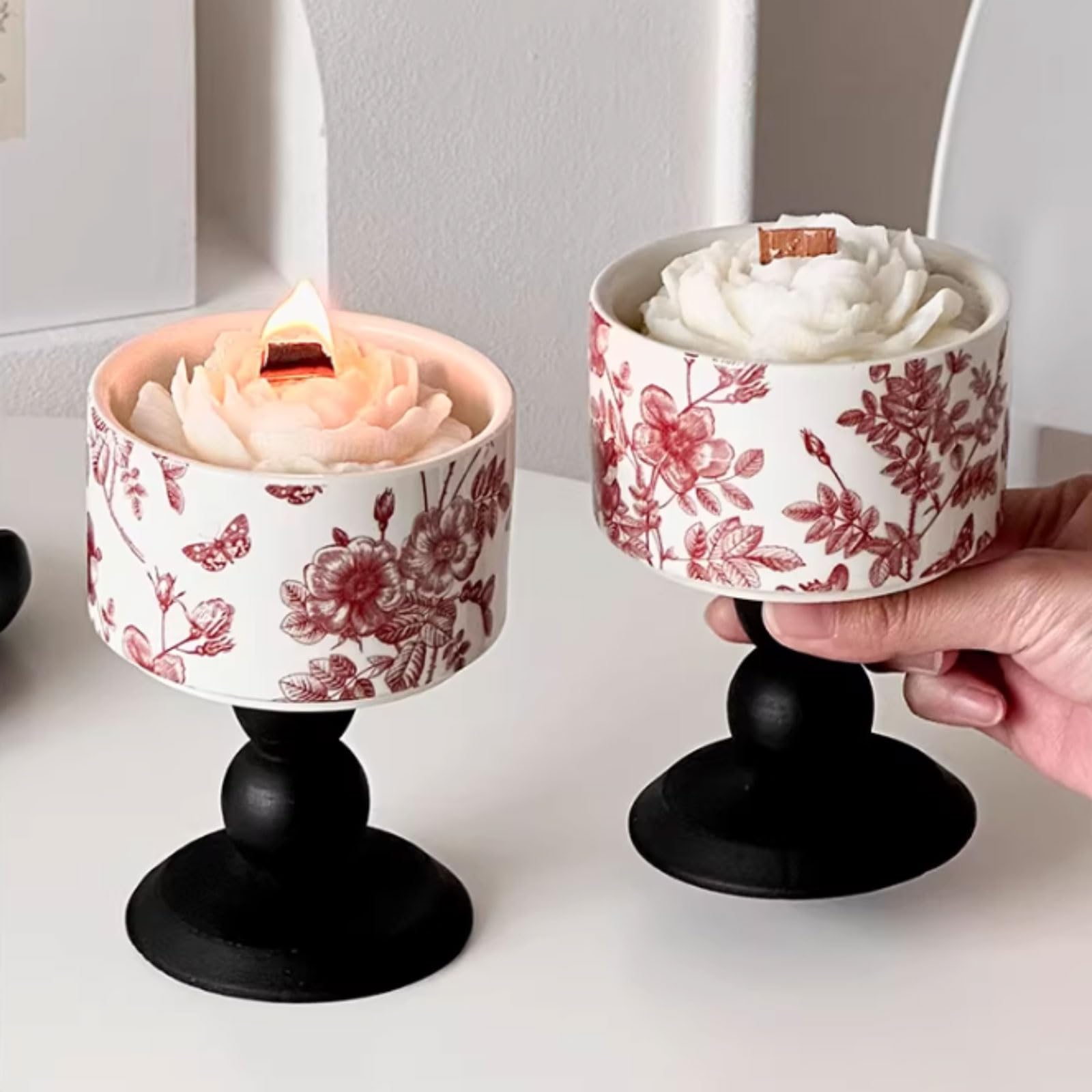 Kompaktowe świece ceramiczne z wosku sojowego i botanicznych olejków eterycznych, świece cylindryczne w szkle, świece zapachowe retro, trwałe, nie kłujące (Gardenia)