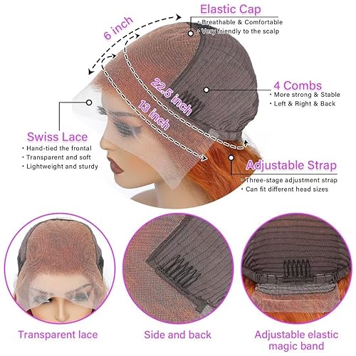 Miniatura 7 de Yeeaak 13x6 Ginger Lace Front Wigs Human Hair Ginger Orange Body Wave HD Transparent Lace Frontal Wigs for Women Pre Plucked with Baby Hair 180%