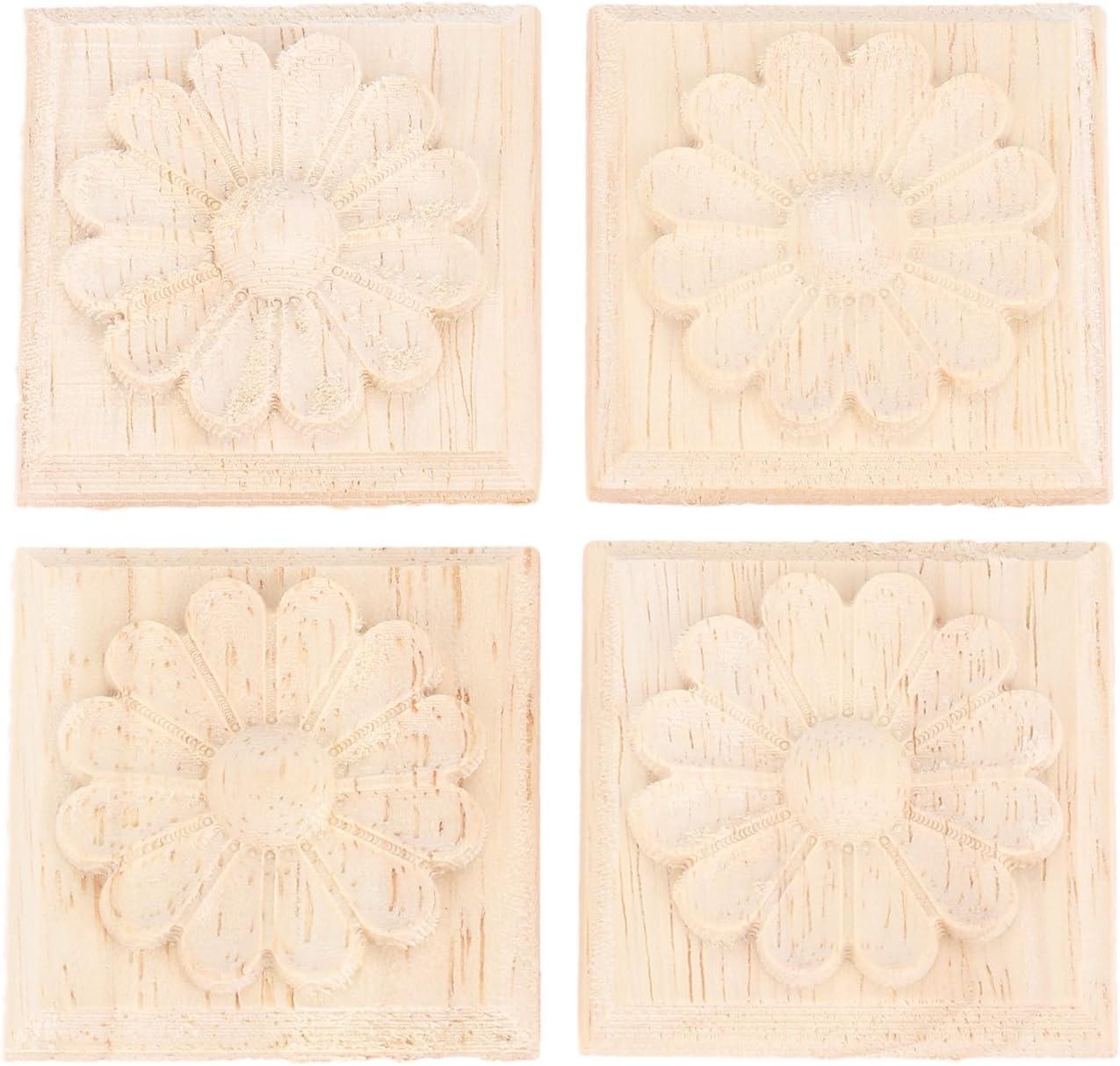 4pcs Wood Carved Applique Onlay for Decoration Furniture Decals Corner Door Coset Drawer Ceiling Handmade Craft Unpainted 4x4cm