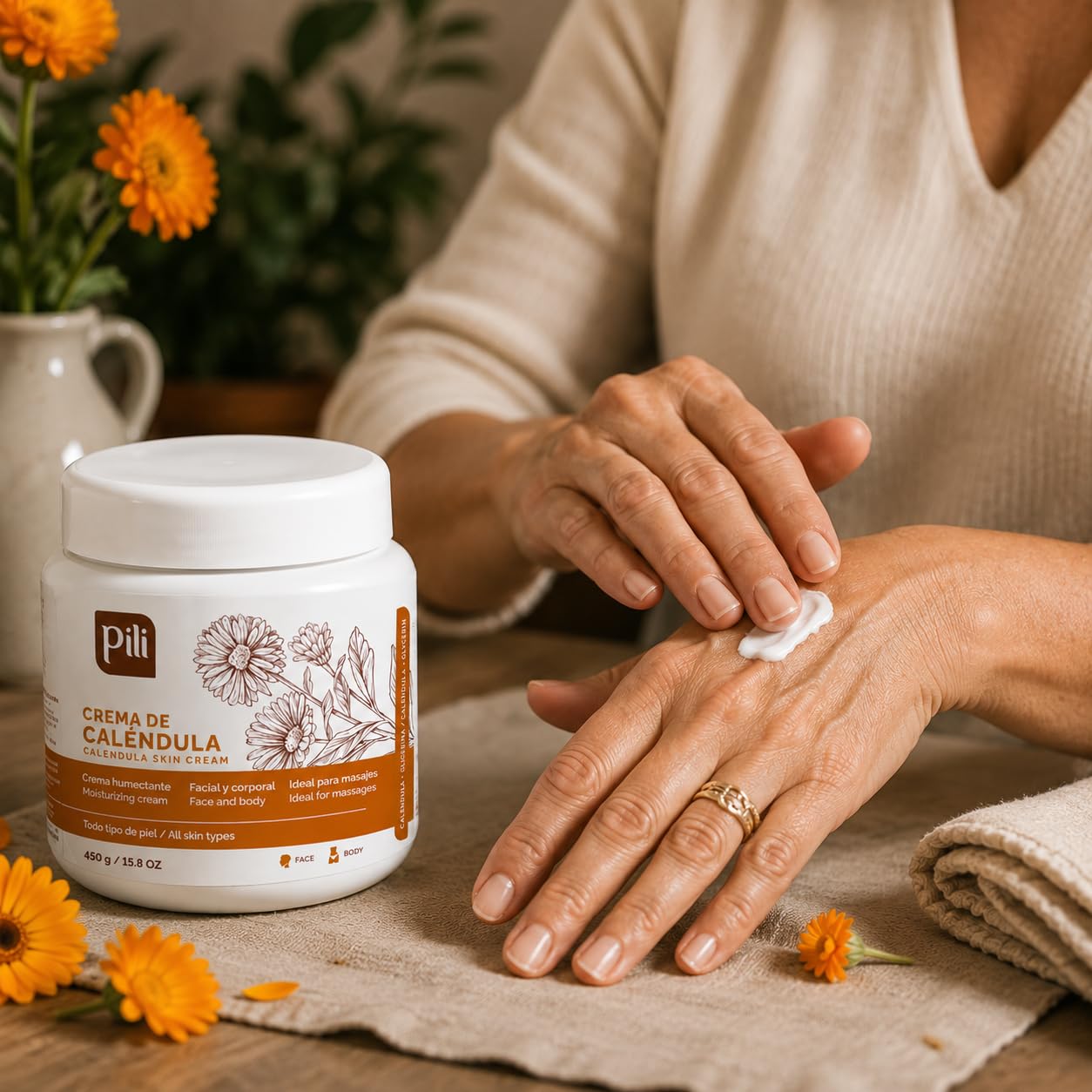 Crema hidratante de caléndula para piel áspera, seca o agrietada, 45 g
