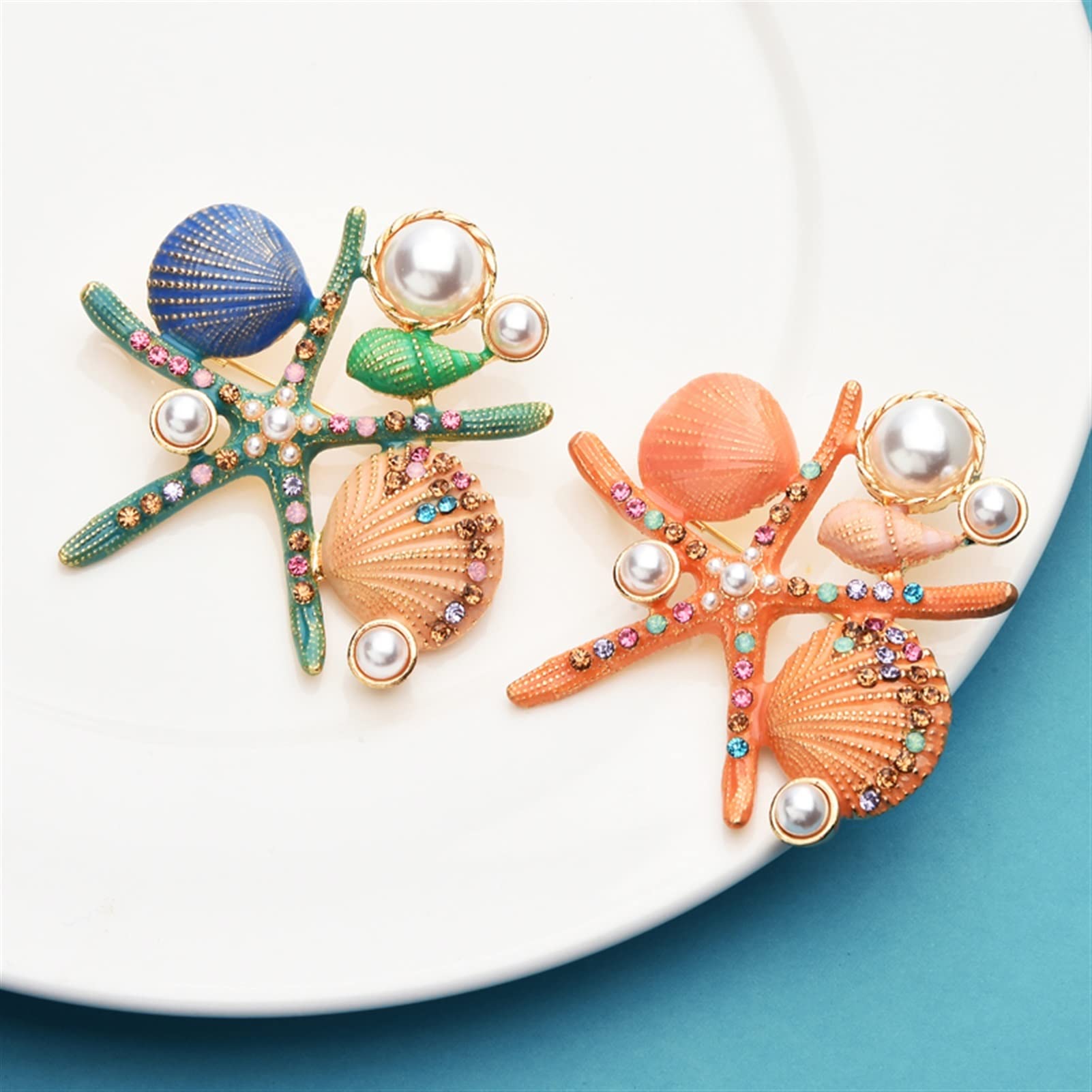 Broches para Mujer, Accesorios de Moda para Mujer, Broche de Estrella de mar esmaltado, Broche de Estrella de mar con Perlas para Mujer, Broche para Chaqueta Tipo cárdigan, broches