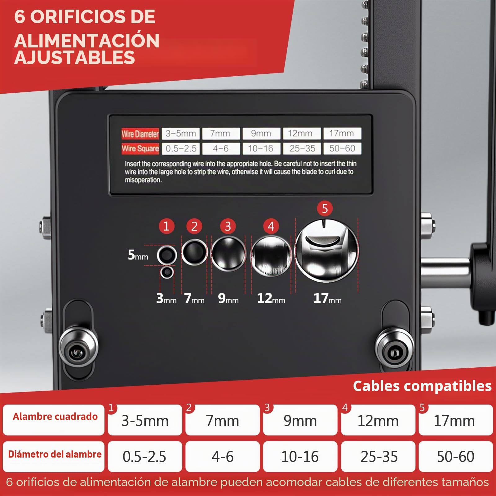 Pelacables,Maquina de Pelar Cable de Cobre, Bekasa Maquina Pelacables Cobre Automático Manual con 6 Canales y 6 Cuchillas,3-17mm Máquina Peladora de Cables para Reciclar Chatarra de Cables | Con 6 canales y 5 cuchillas, una cuchilla adicional, herramienta