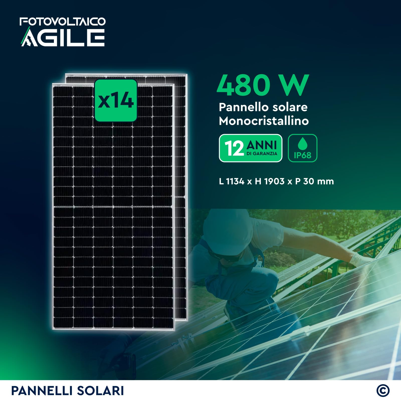 KIT Pannelli Solari 6,72 kWp + Inverter Ibrido Solis 6 kW + Batteria 9,6 kWh + Quadro di stringa 2 MPPT + Quadro AC Monofase Chint - CEI 0-21 - Funzione Backup - Impianto a isola oppure ongrid