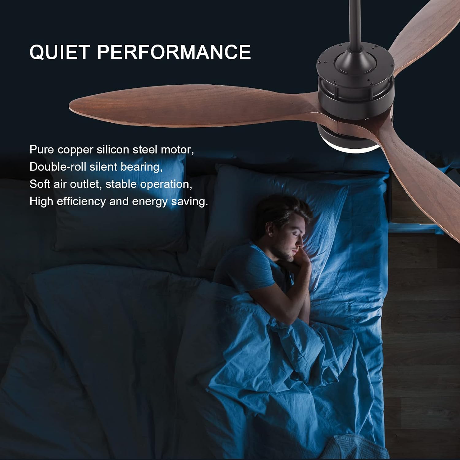 BOJUE Ceiling Fans with Lights, 52 Inch Indoor Outdoor Ceiling Fan, Wood Ceiling Fan with Remote Control, Noiseless Reversible DC Motor Fan Light for Farmhouse/Living Room/Bedroom/Study