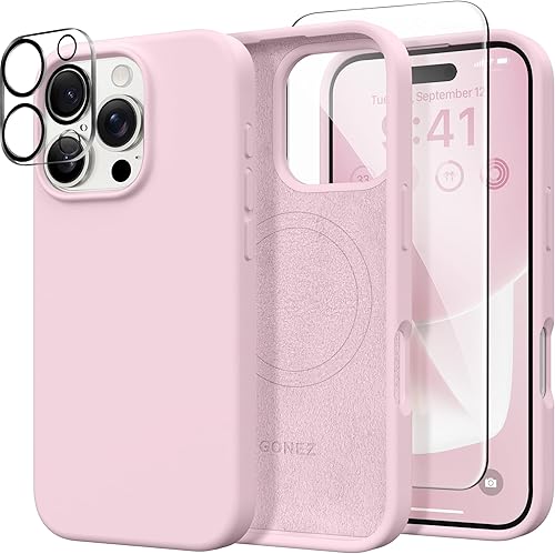 Miniatura 142 de GONEZ Funda de silicona para iPhone 14 Pro Max, compatible con MagSafe, con protector de pantalla + protector de lente de cámara, silicona líquida a