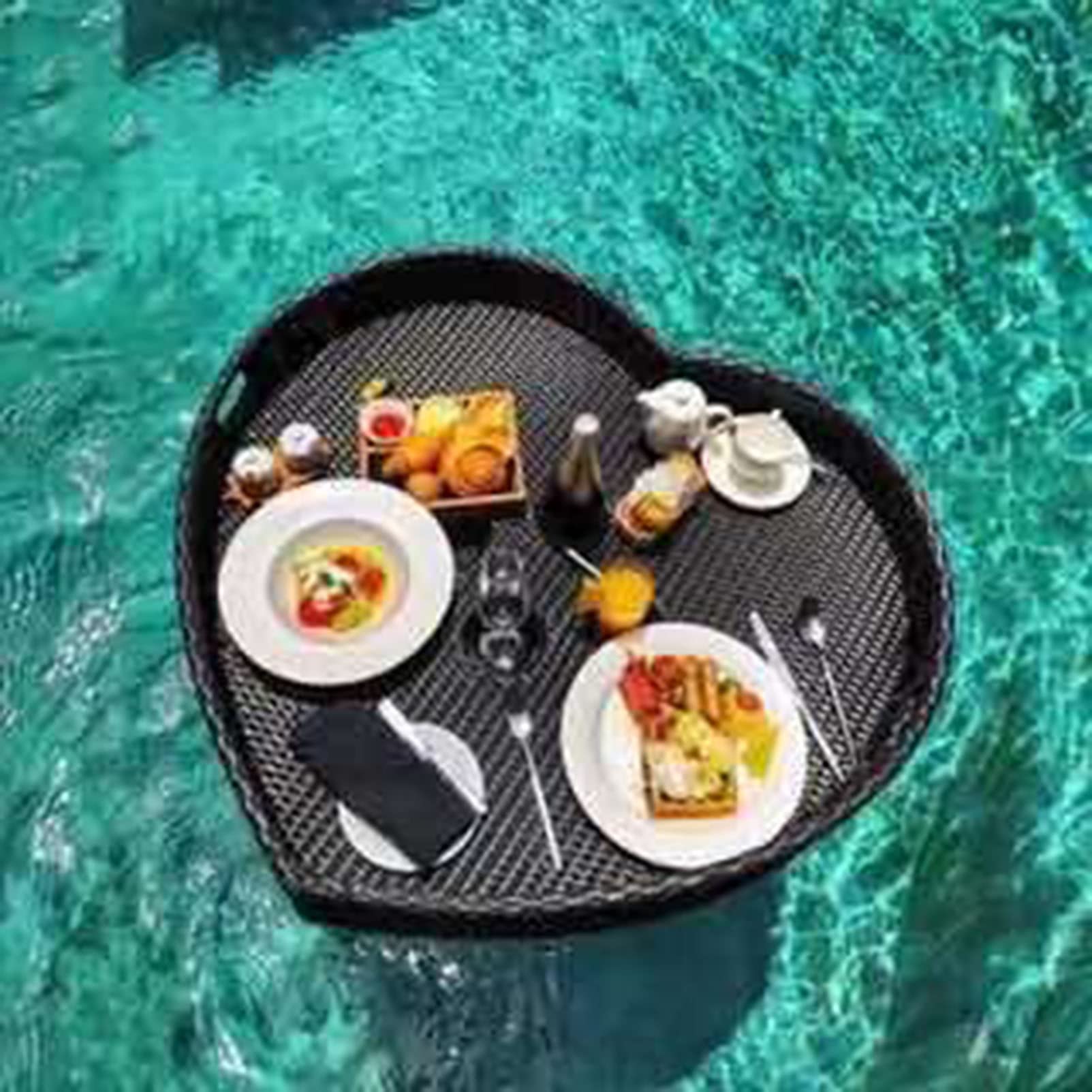 DDNGEJ Bandeja Flotante para Piscina, Bandeja Flotante Tejida para Piscina, Elegante Bandeja de Desayuno en el Agua, Barra Flotante y Mesa para Piscina