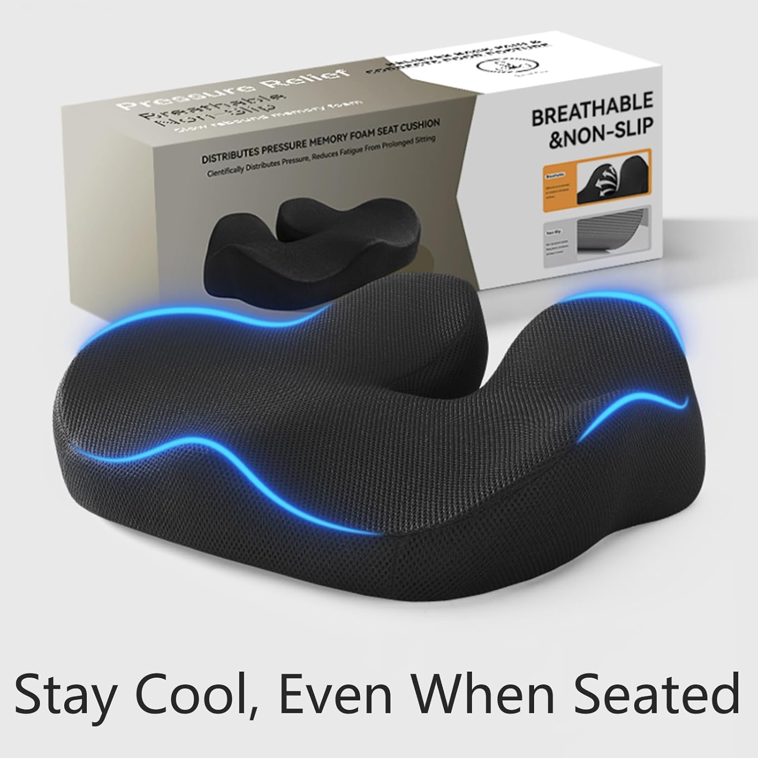 Gifts for Men Christmas Seat Cushion for Office Chair, Large Ergonomic Memory Foam for Sciatica, Hemorrhoid Pillow for Long Sitting Relief, 4.7" Thick Car Seat Cushions for Driving Seat Cushions