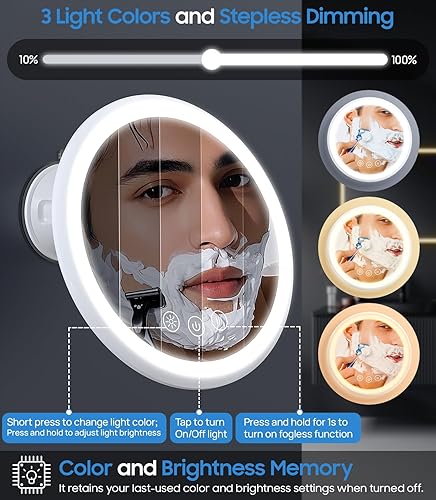 Miniatura 6 de Gospire Espejo de ducha con 3 aumentos, sin niebla para afeitarse, batería de 5000 mAh, giro de 360 y diseño magnético, espejo de afeitado de ducha