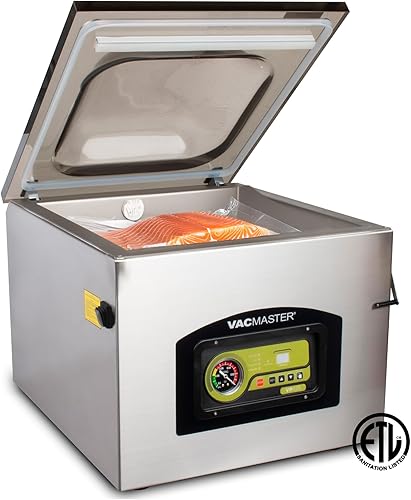 Vacmaster VP320 Máquina selladora al vacío de cámara de encimera comercial, bomba de aceite de ½ HP, barra de sellado de 16 pulgadas, 10 ajustes